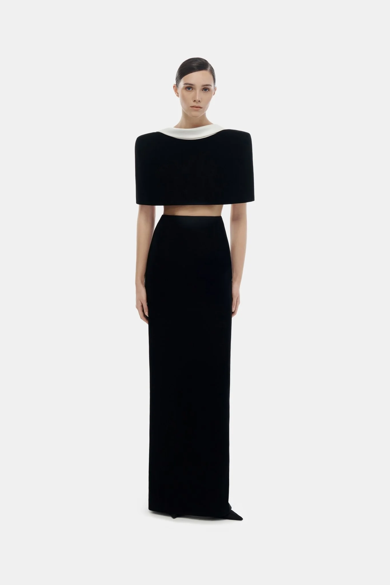 Black Open-back Cape Maxi Dress - Image 2