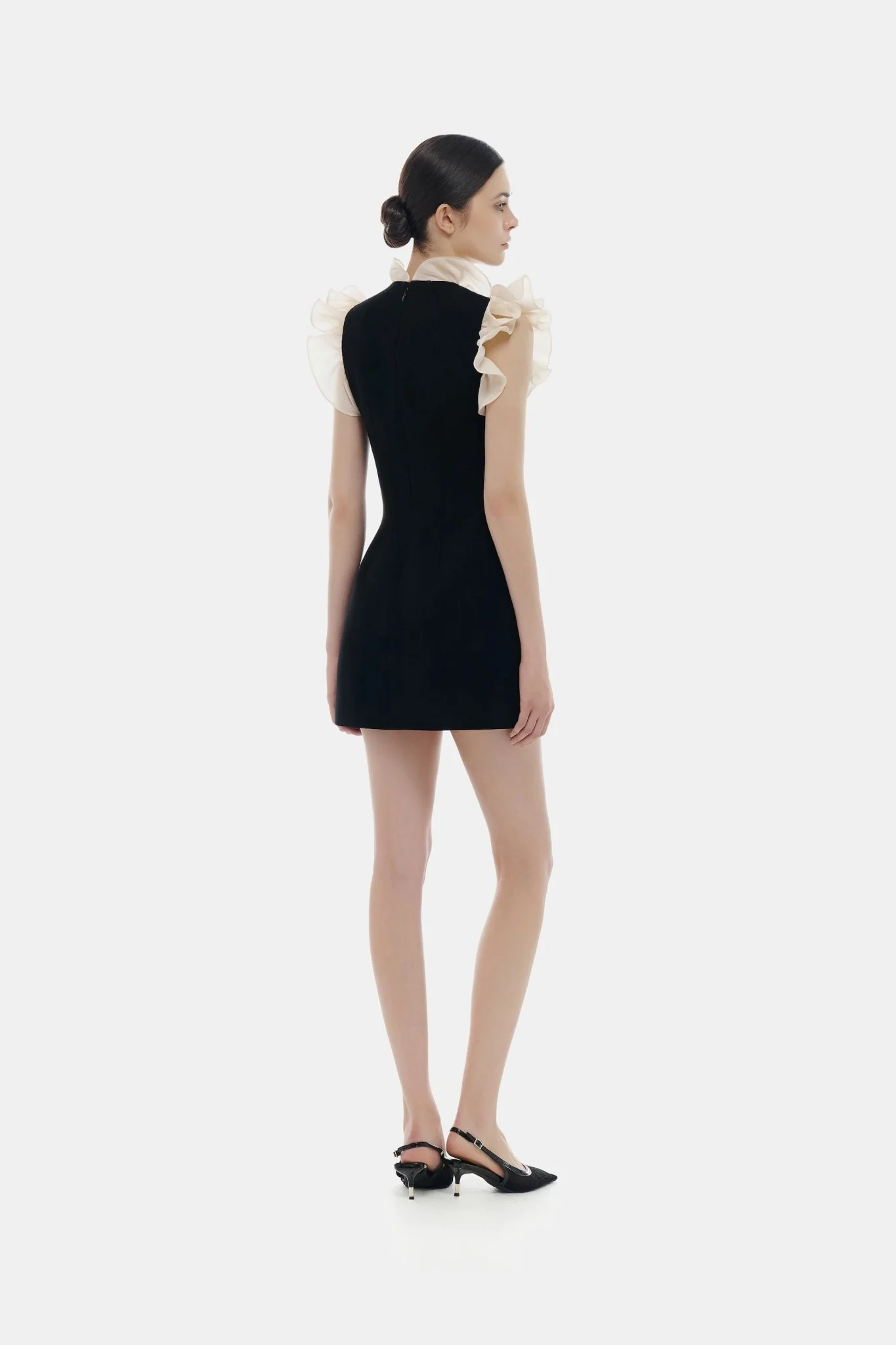 Black Ruffle Vneck Mini Dress - Image 4