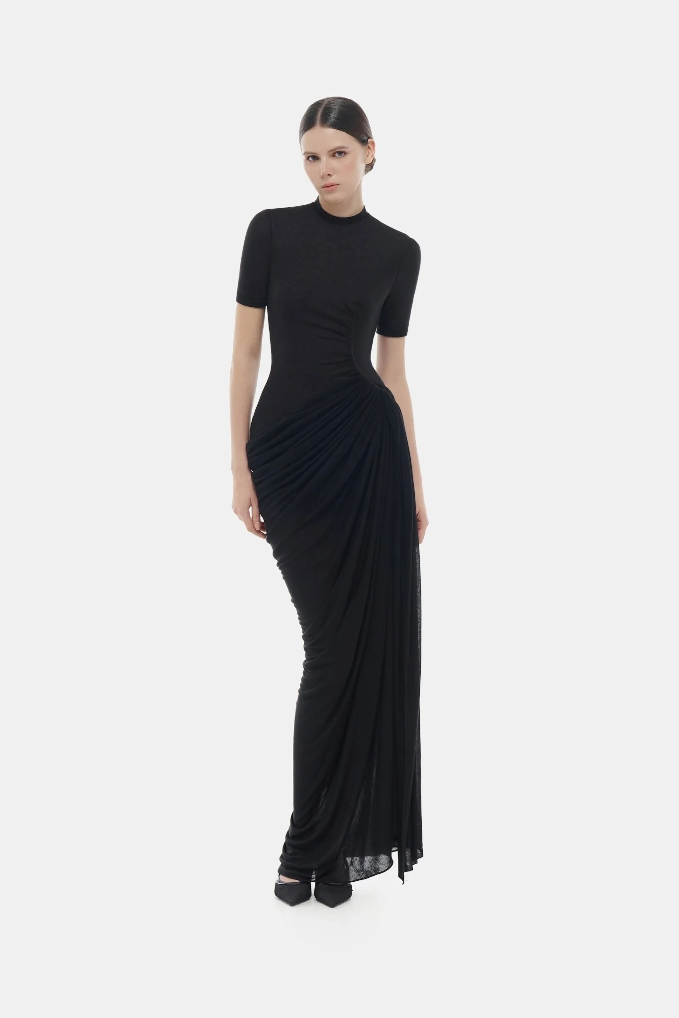 Black Short-sleeves Ruched Maxi Dress - Image 2