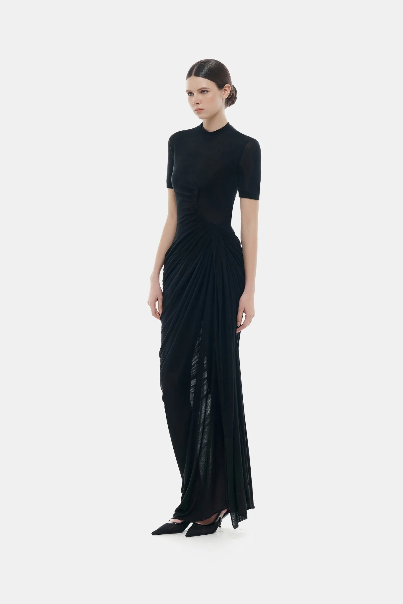 Black Short-sleeves Ruched Maxi Dress - Image 3