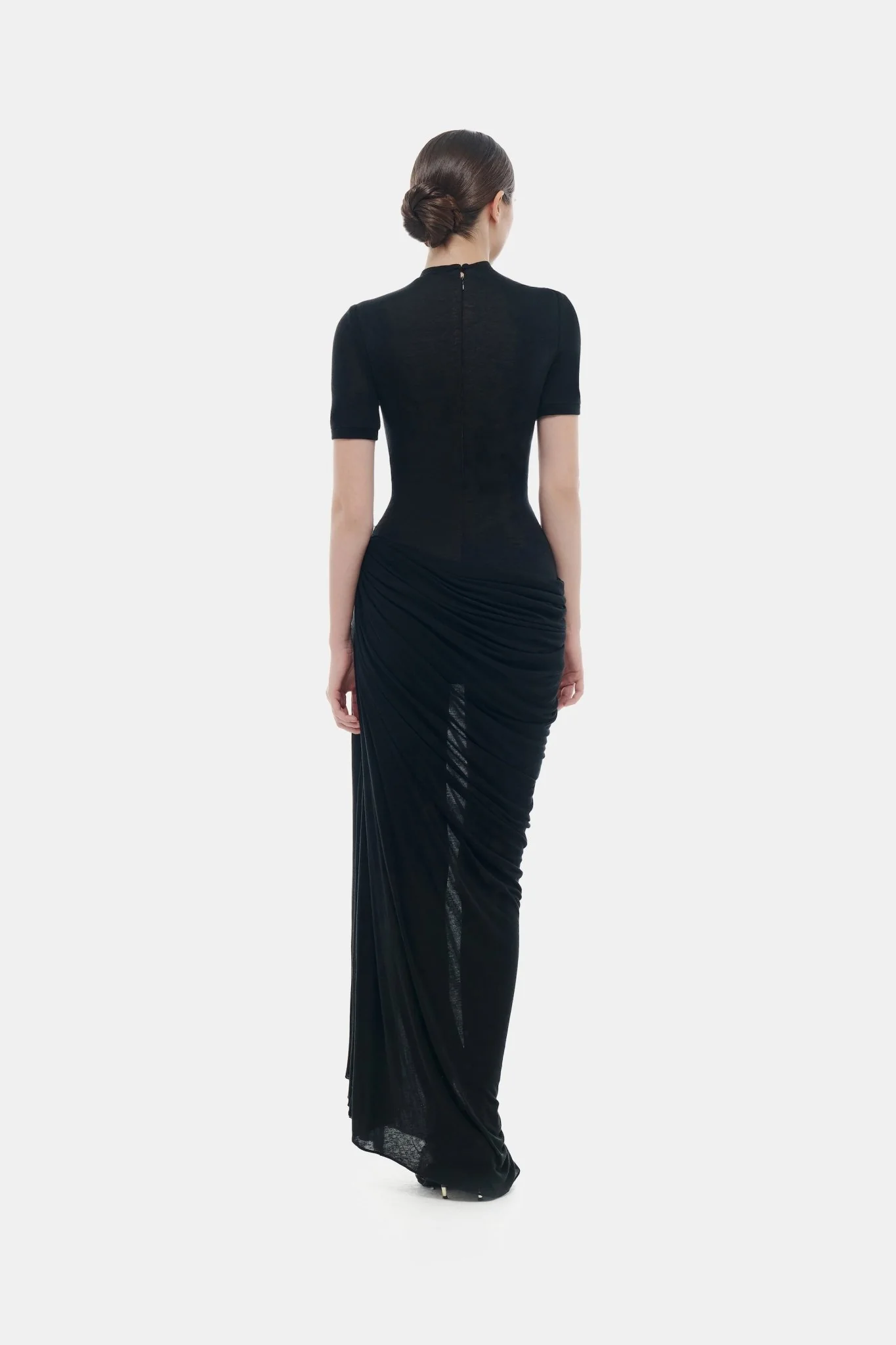 Black Short-sleeves Ruched Maxi Dress - Image 4