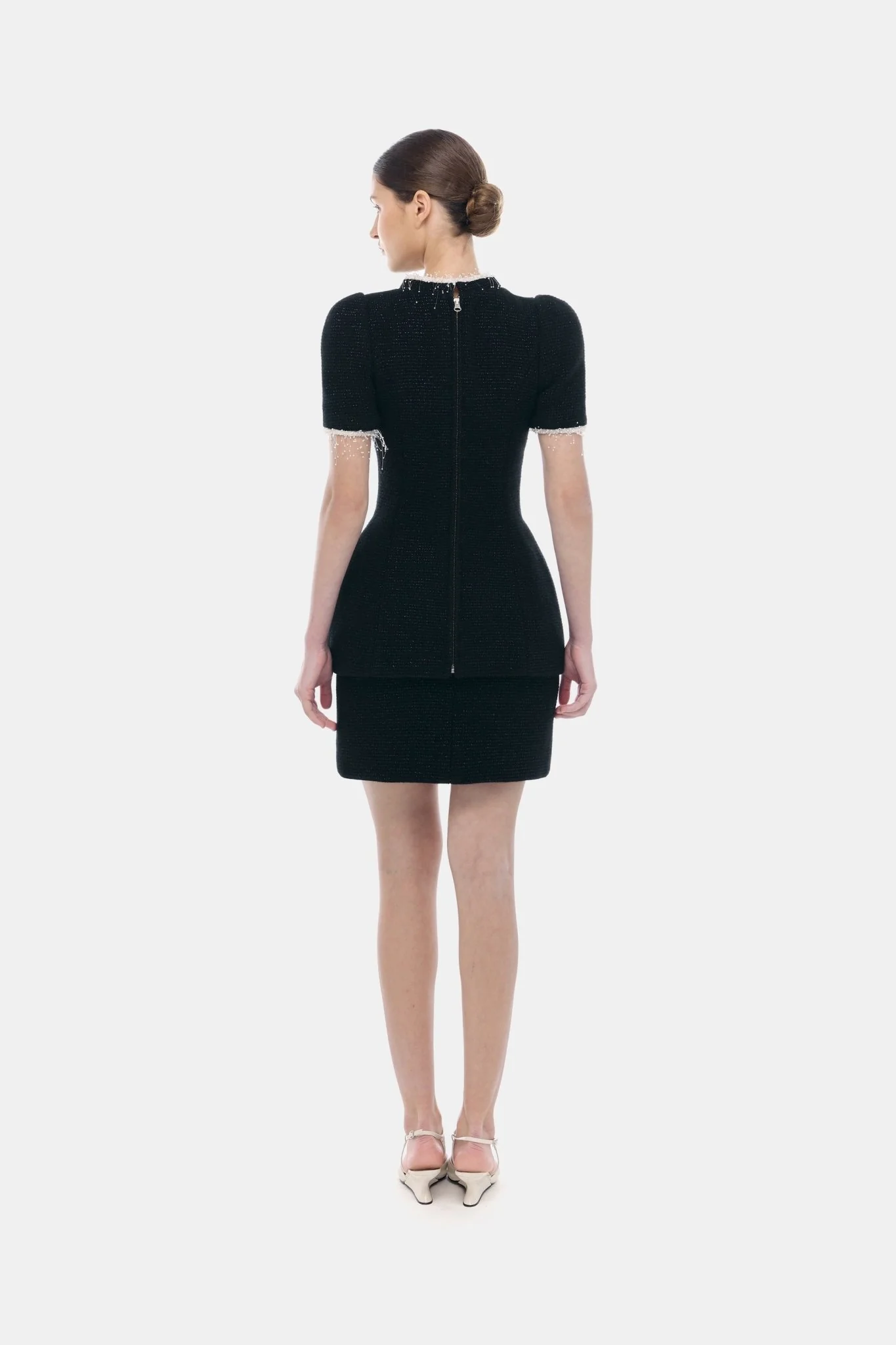 Black Short Sleeve Tweed Blazer - Image 4