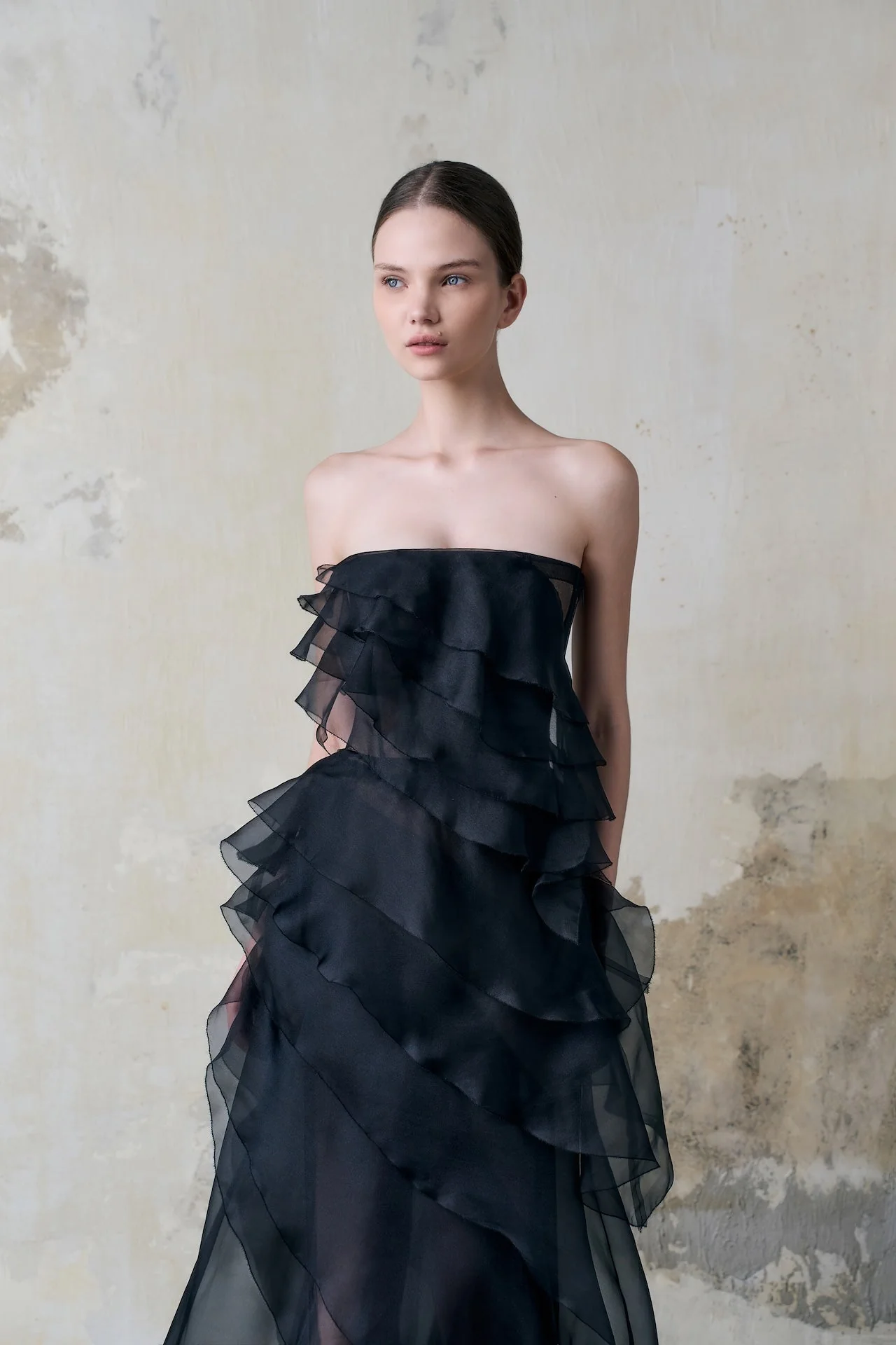 Black Tiered Strapless Dress - Image 2