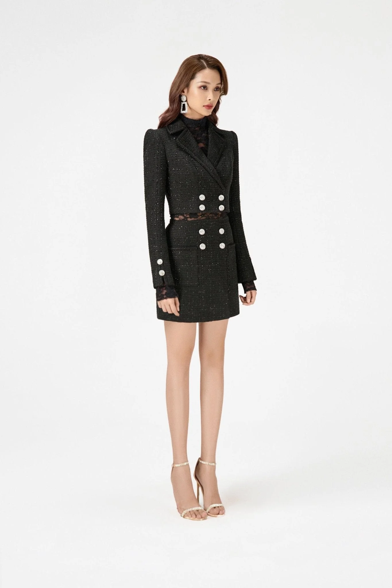 Black Tweed Trench Skirt - Image 3
