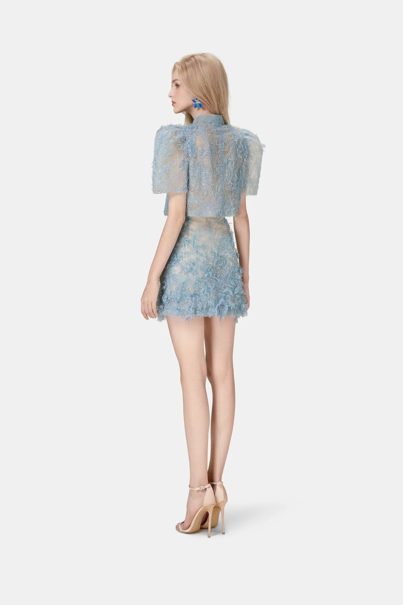 Blue Beaded Lace  Top - Image 4
