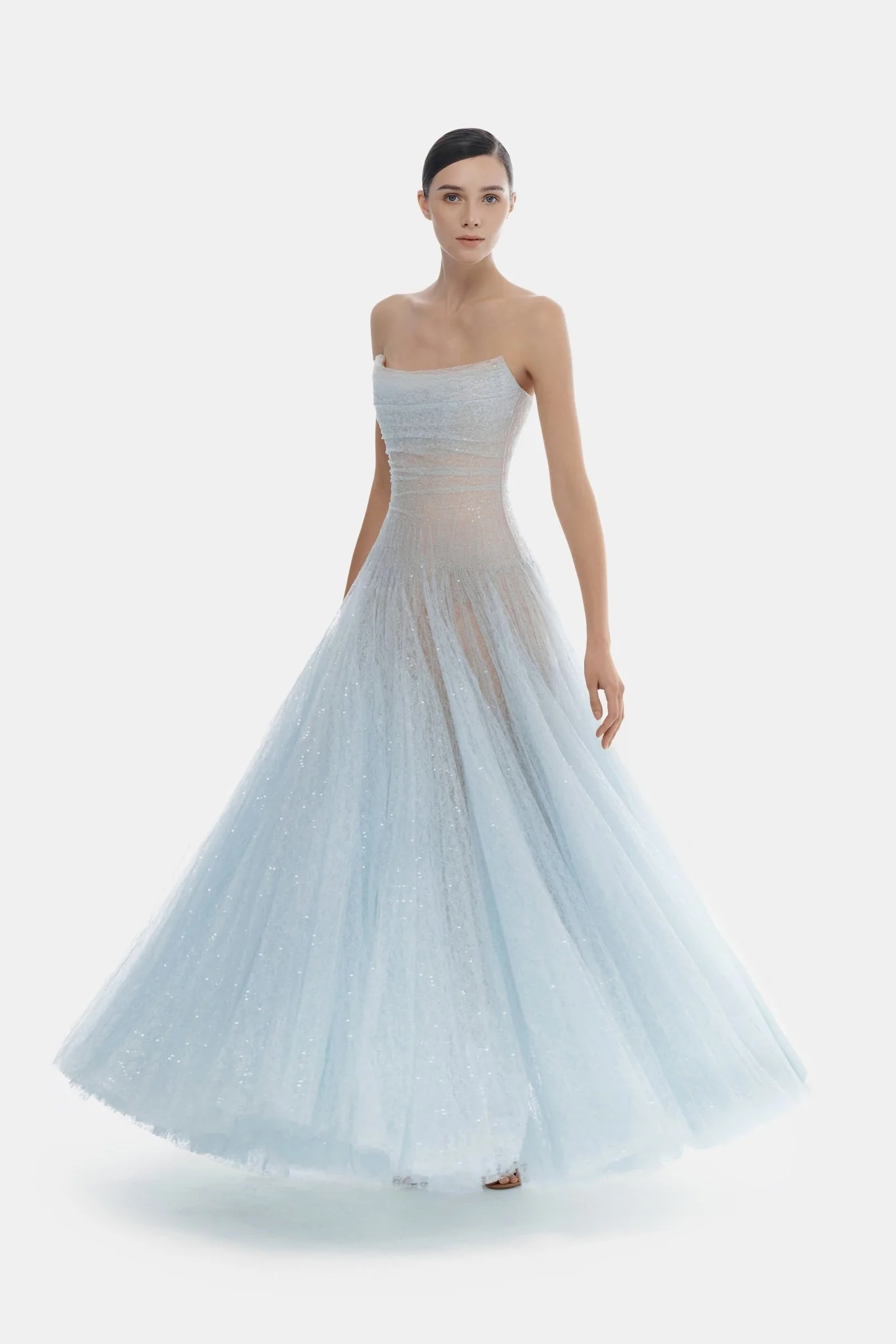 Blue Draped Lace Maxi Dress - Image 3