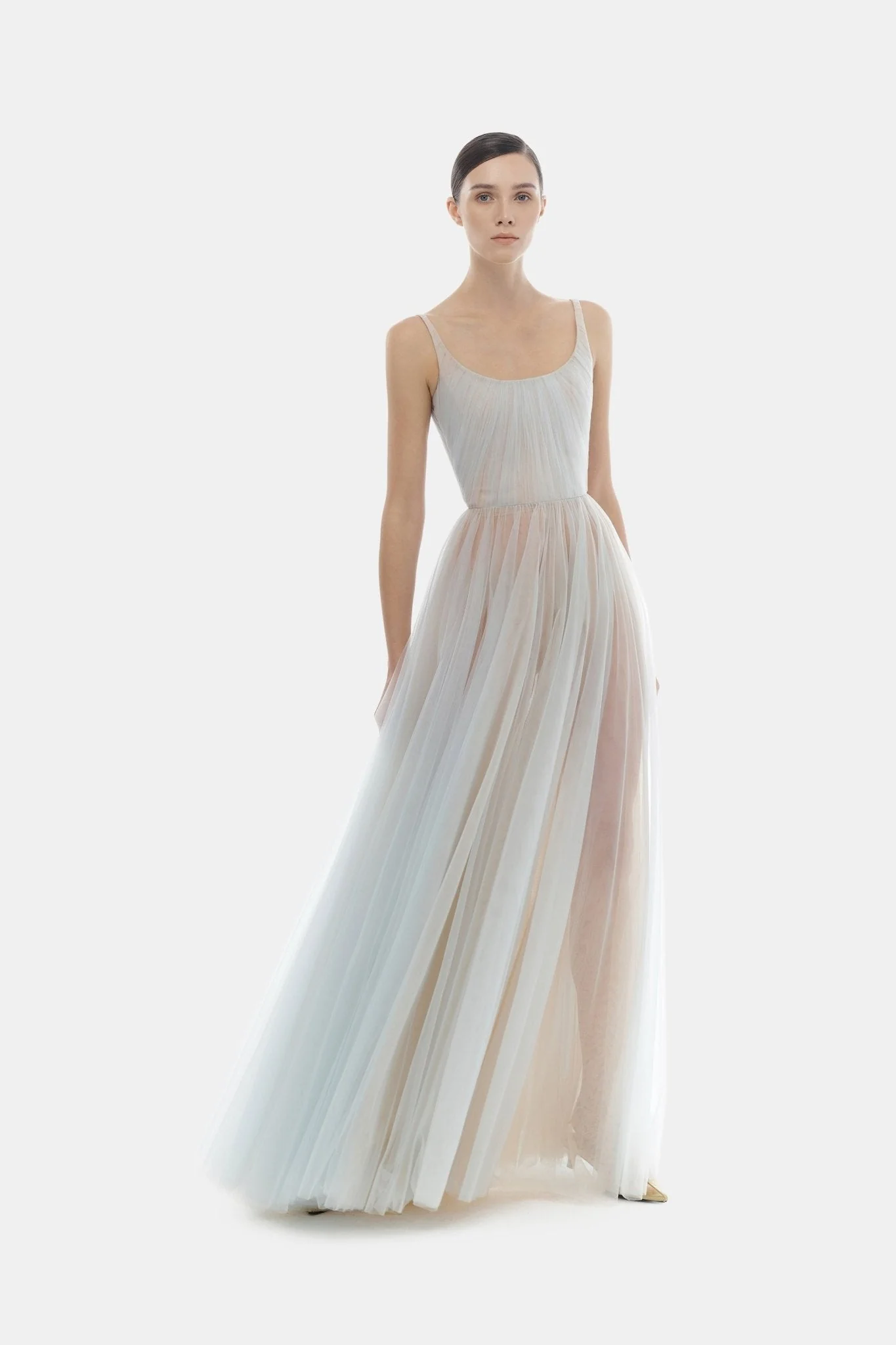 Blue Draped Tulle Maxi Dress - Image 2