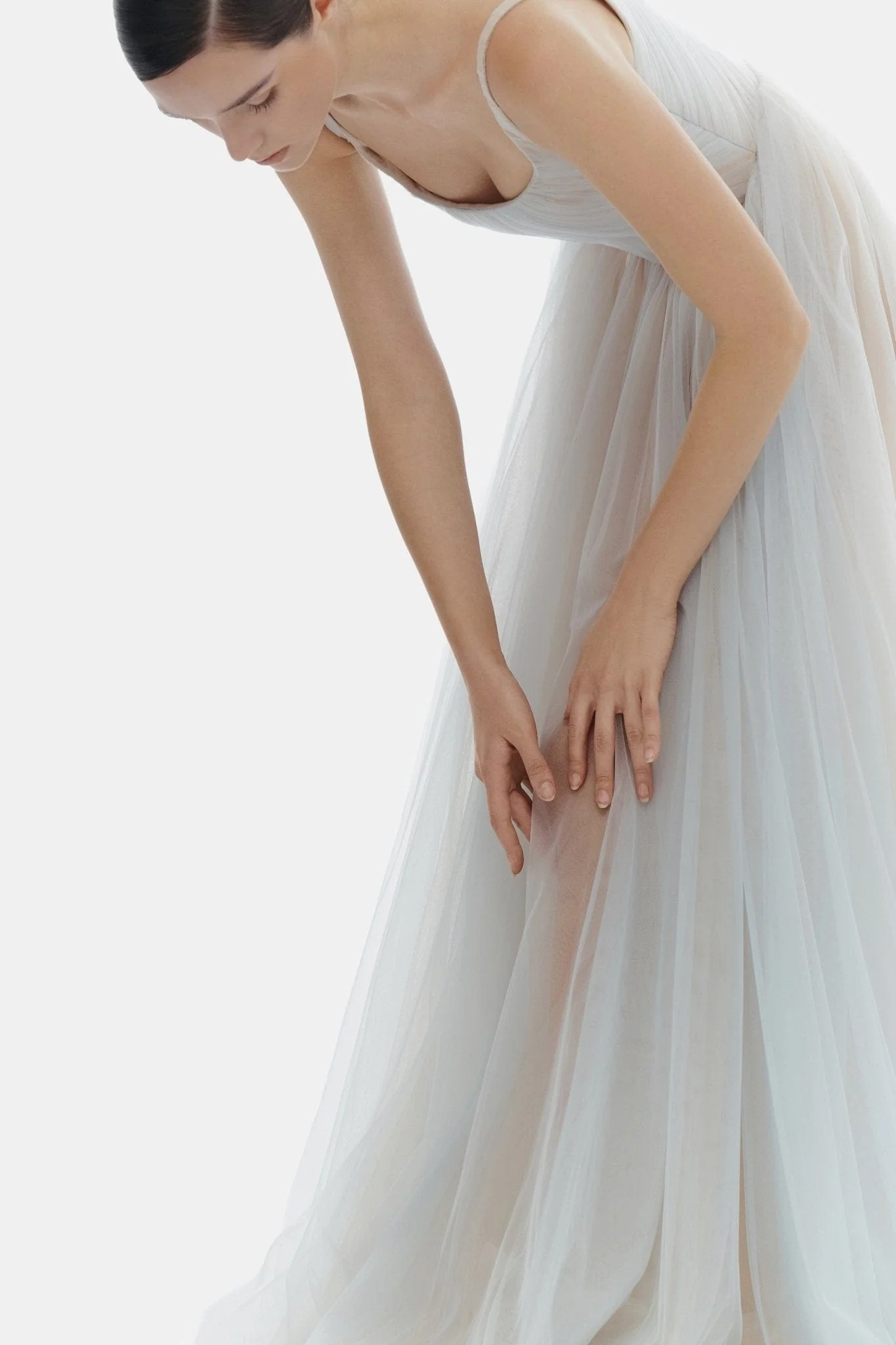 Blue Draped Tulle Maxi Dress - Image 4