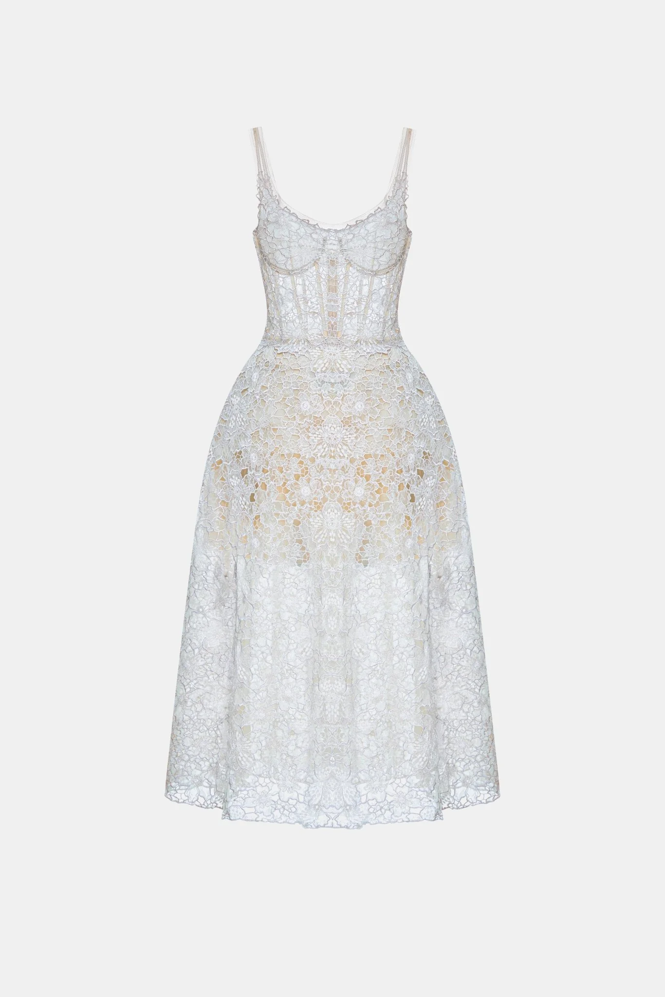 Blue Flower Lace Midi Dress