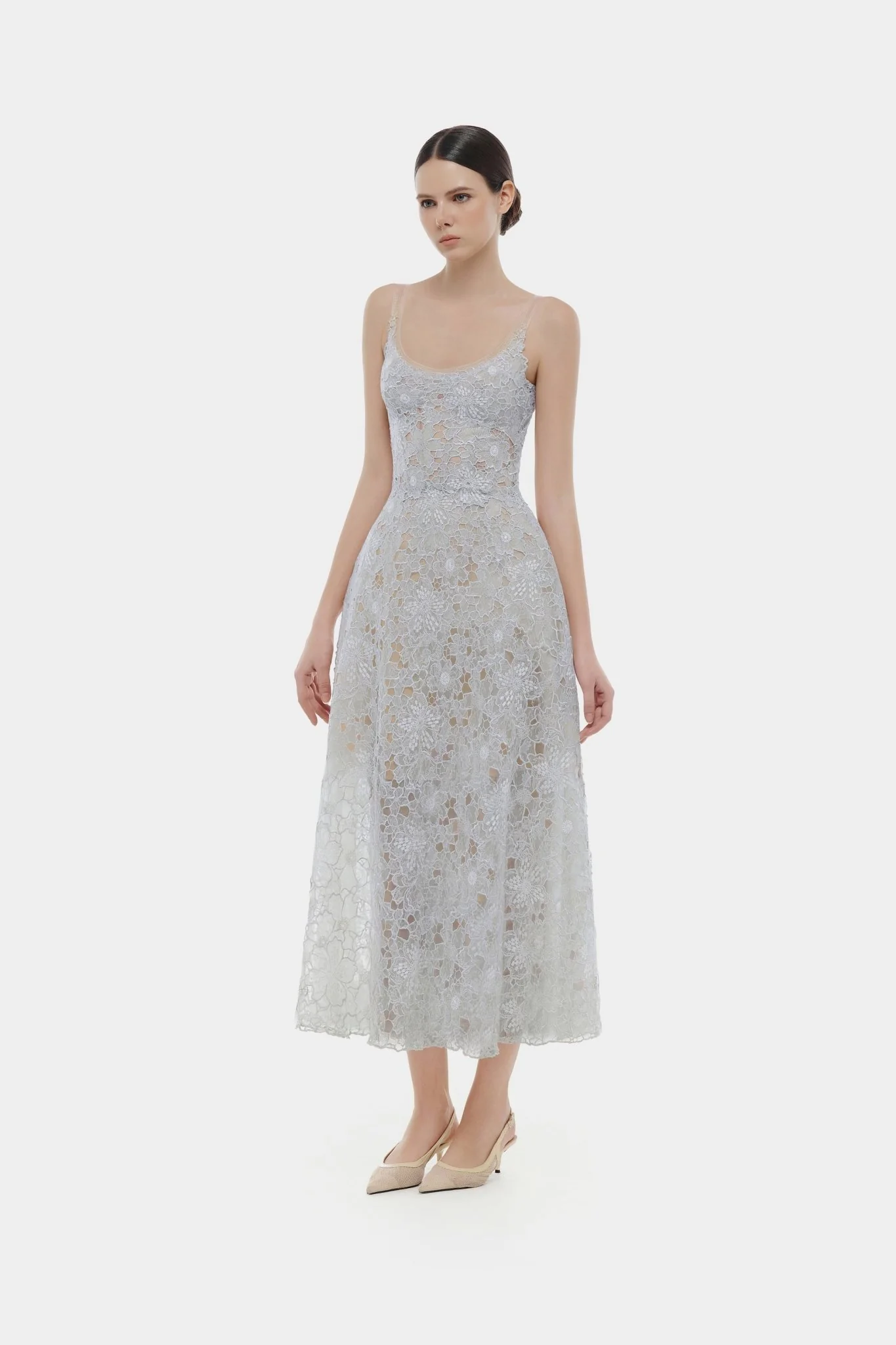 Blue Flower Lace Midi Dress - Image 3