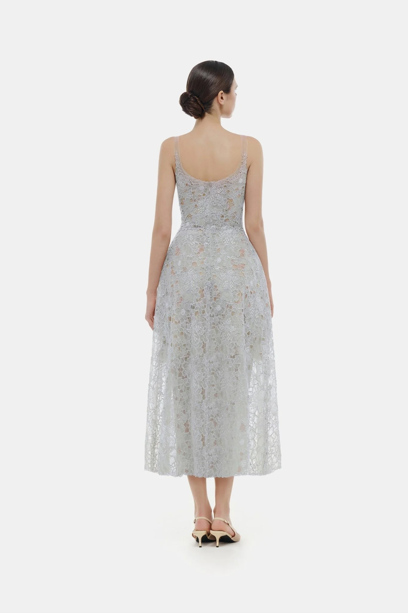 Blue Flower Lace Midi Dress - Image 5