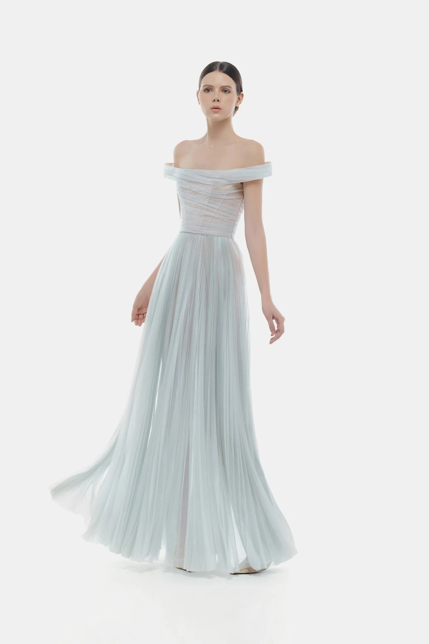 Blue Off-shoulder Maxi Dress - Image 3