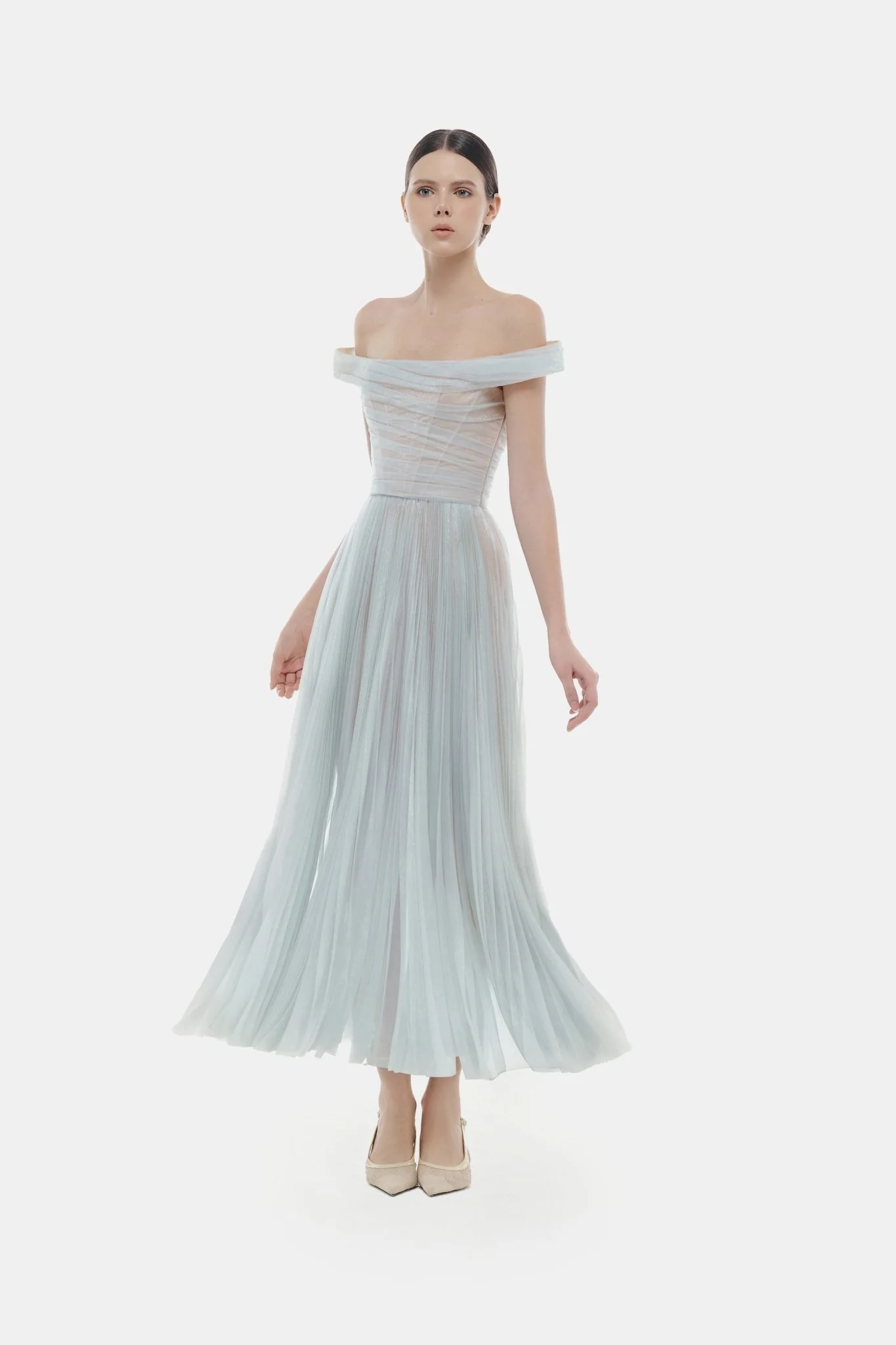 Blue Off-shoulder Midi Dress - Image 3