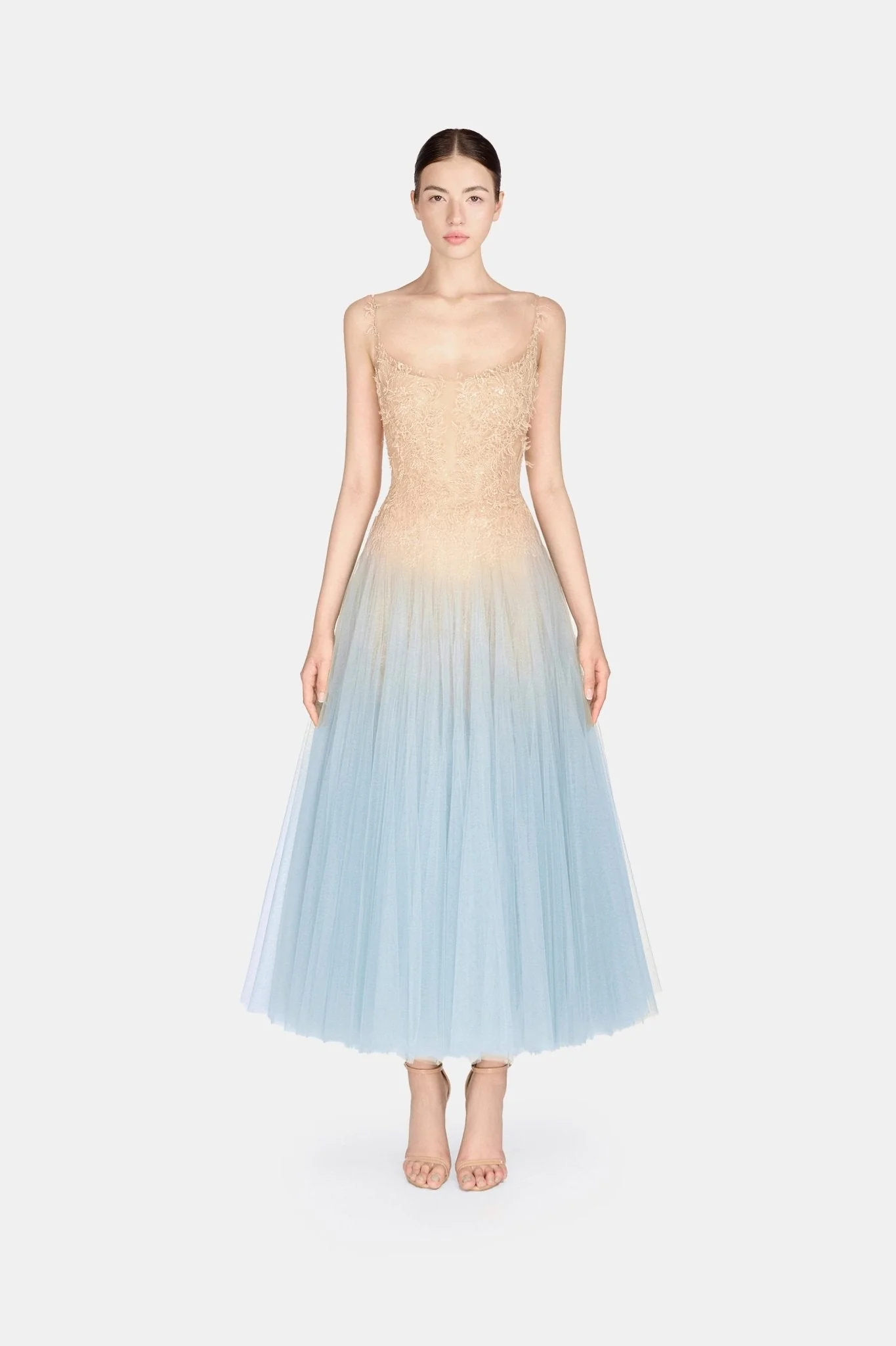 Baby Blue Ombre Lace Midi Dress - Image 3