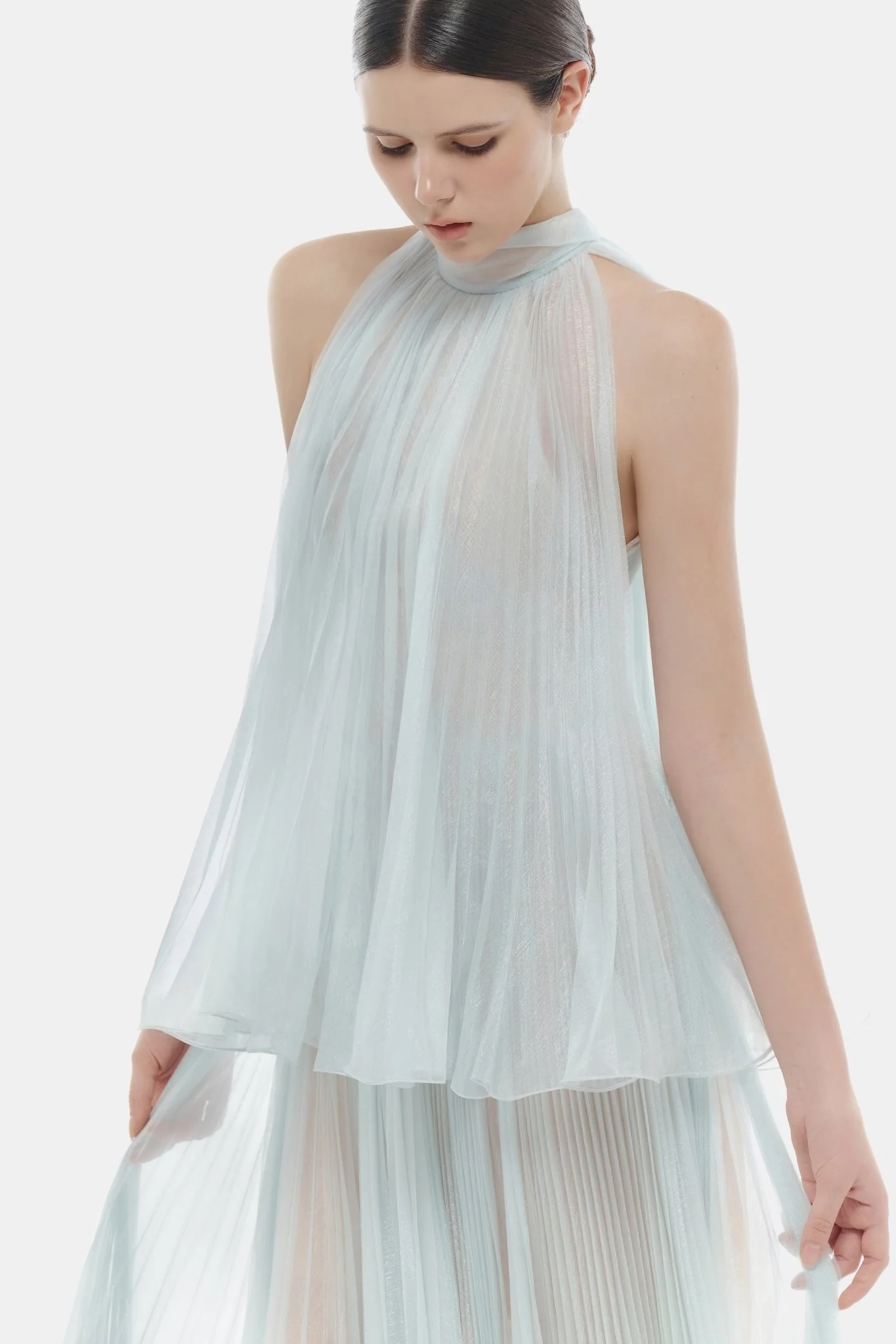 Blue Pleated Dress - Image 6