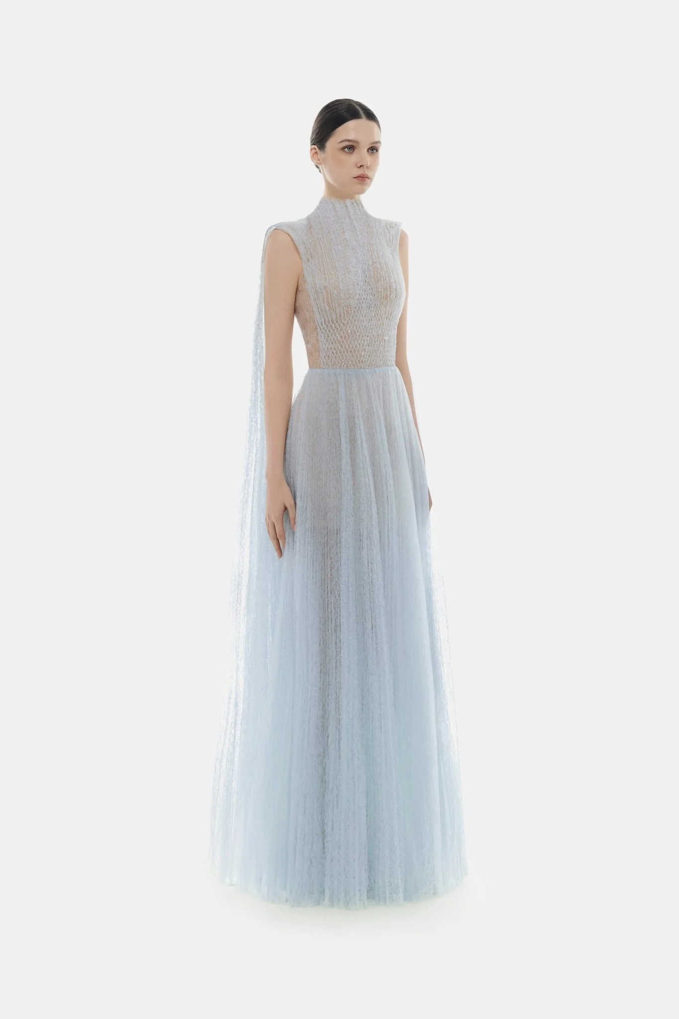 Blue Smocked Lace Maxi Dress - Image 3