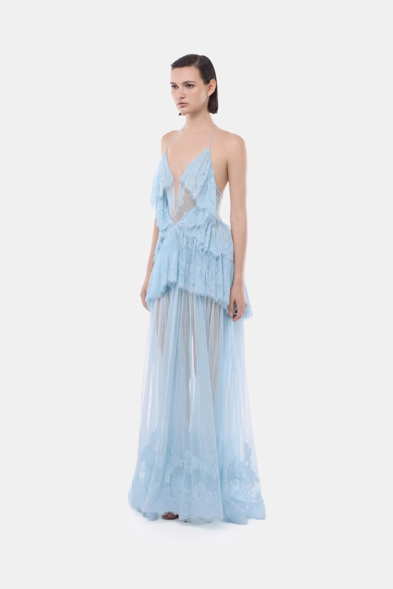 Blue Tiered Mesh Dress - Image 2