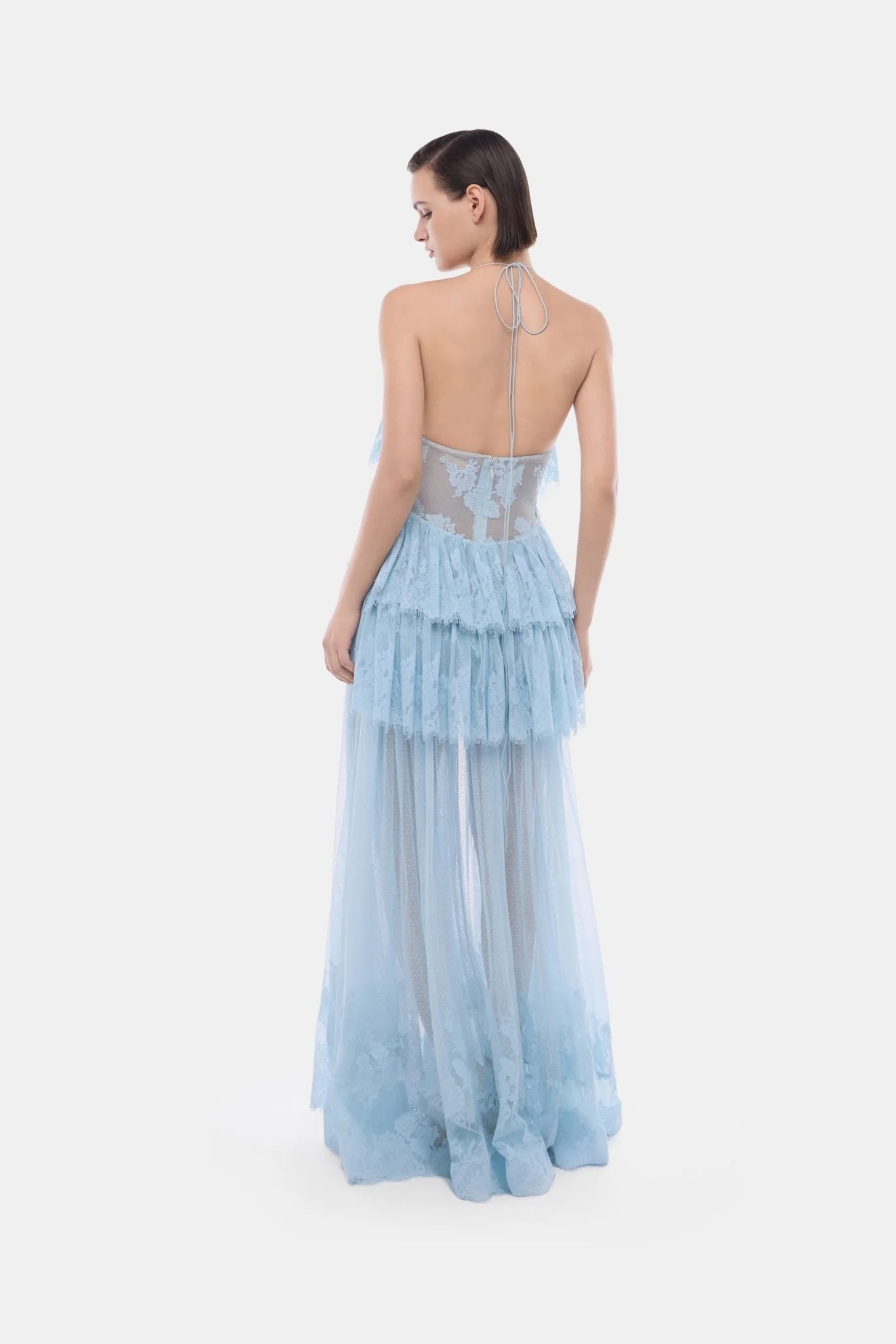 Blue Tiered Mesh Dress - Image 3