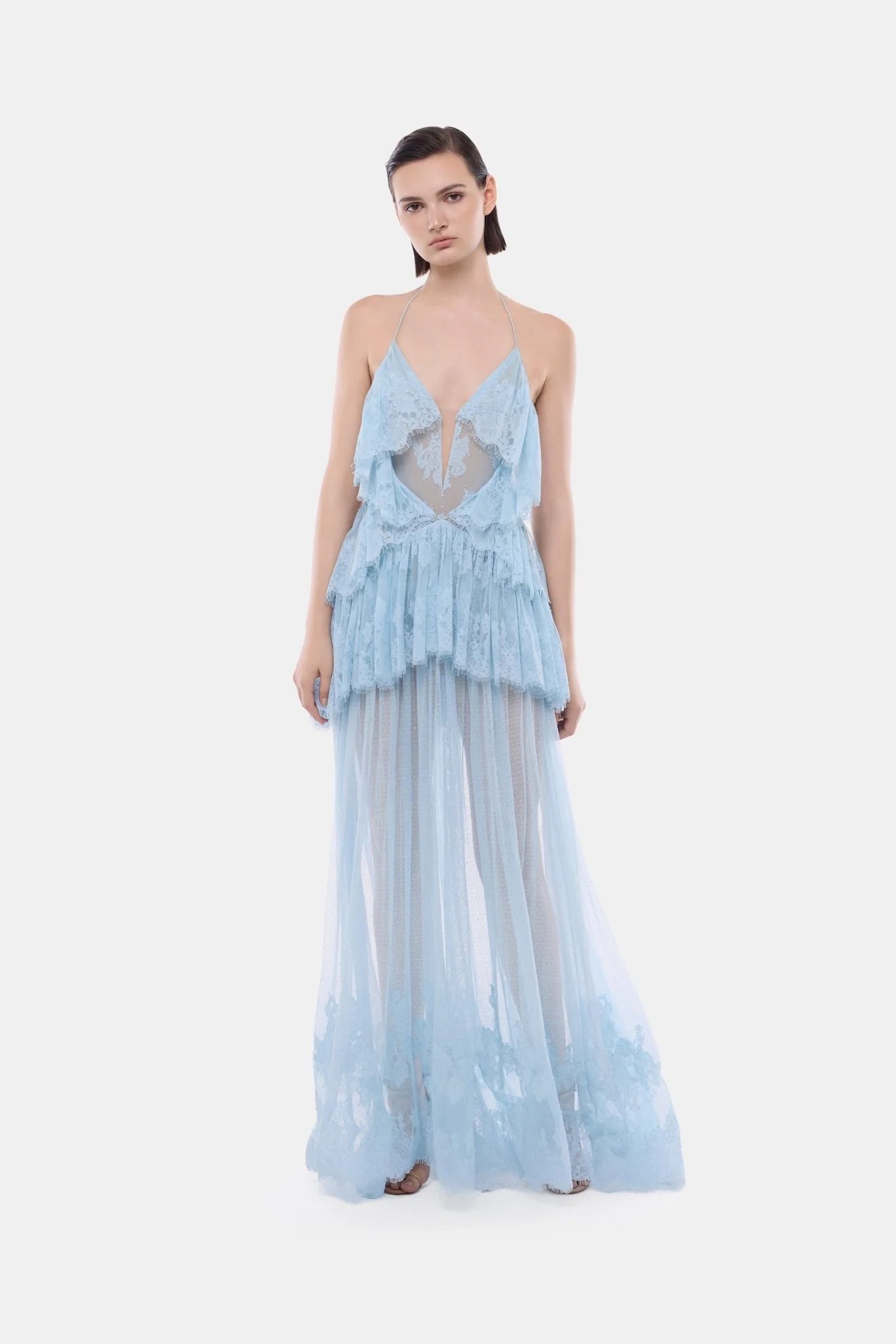 Blue Tiered Mesh Dress - Image 4