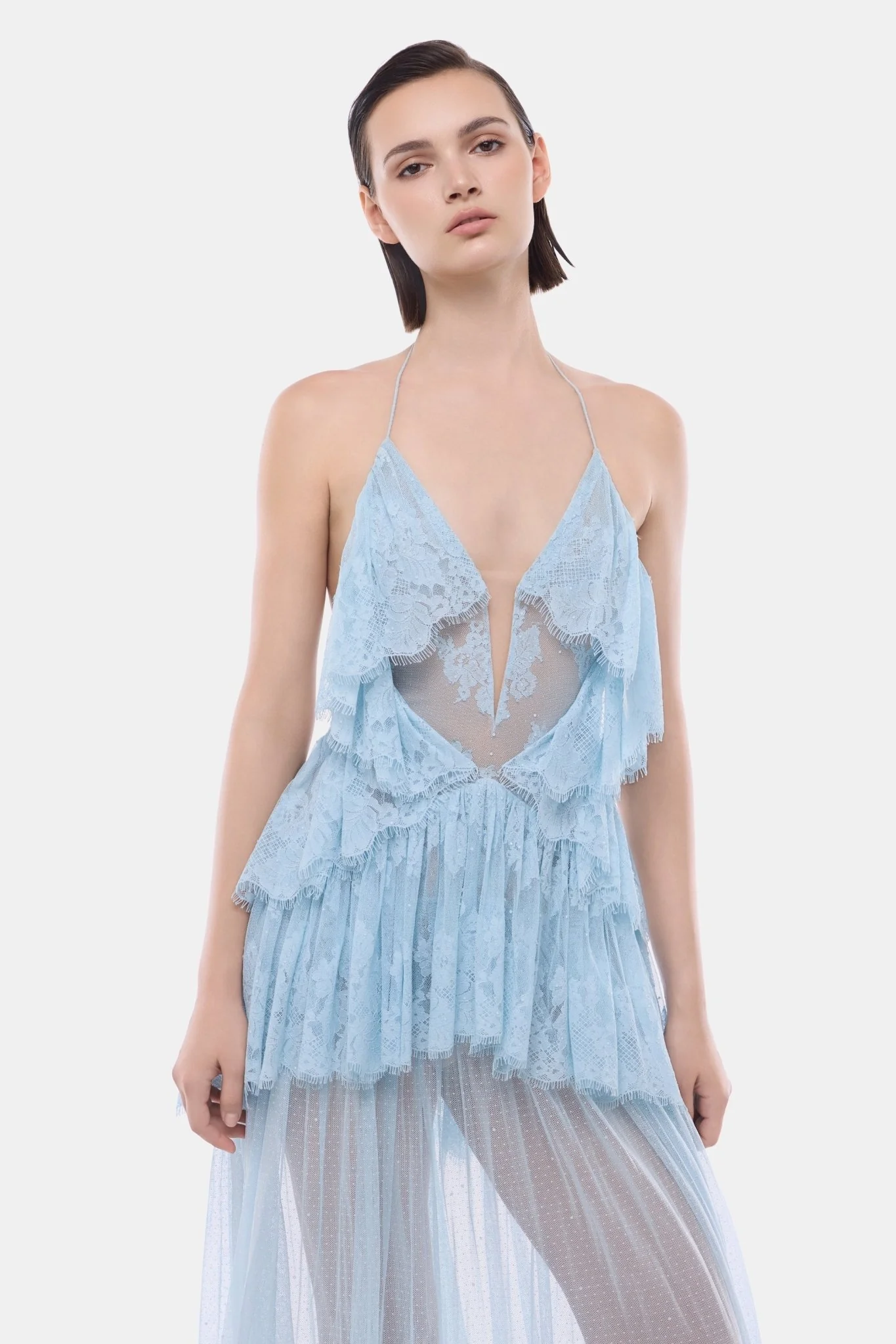 Blue Tiered Mesh Dress - Image 5
