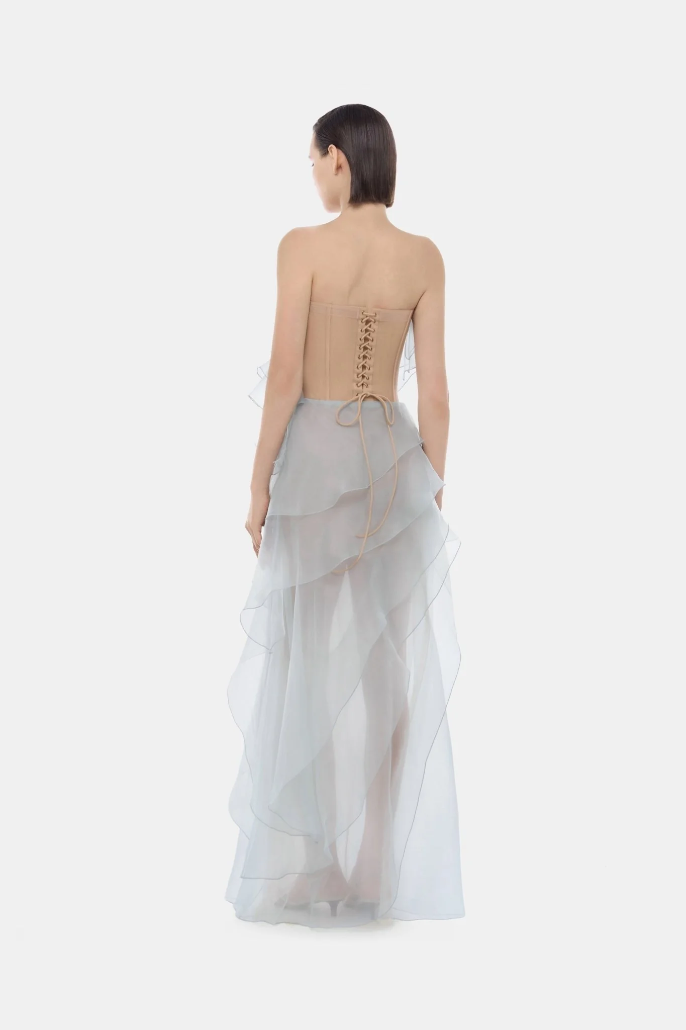 Blue Tiered Strapless Dress - Image 3