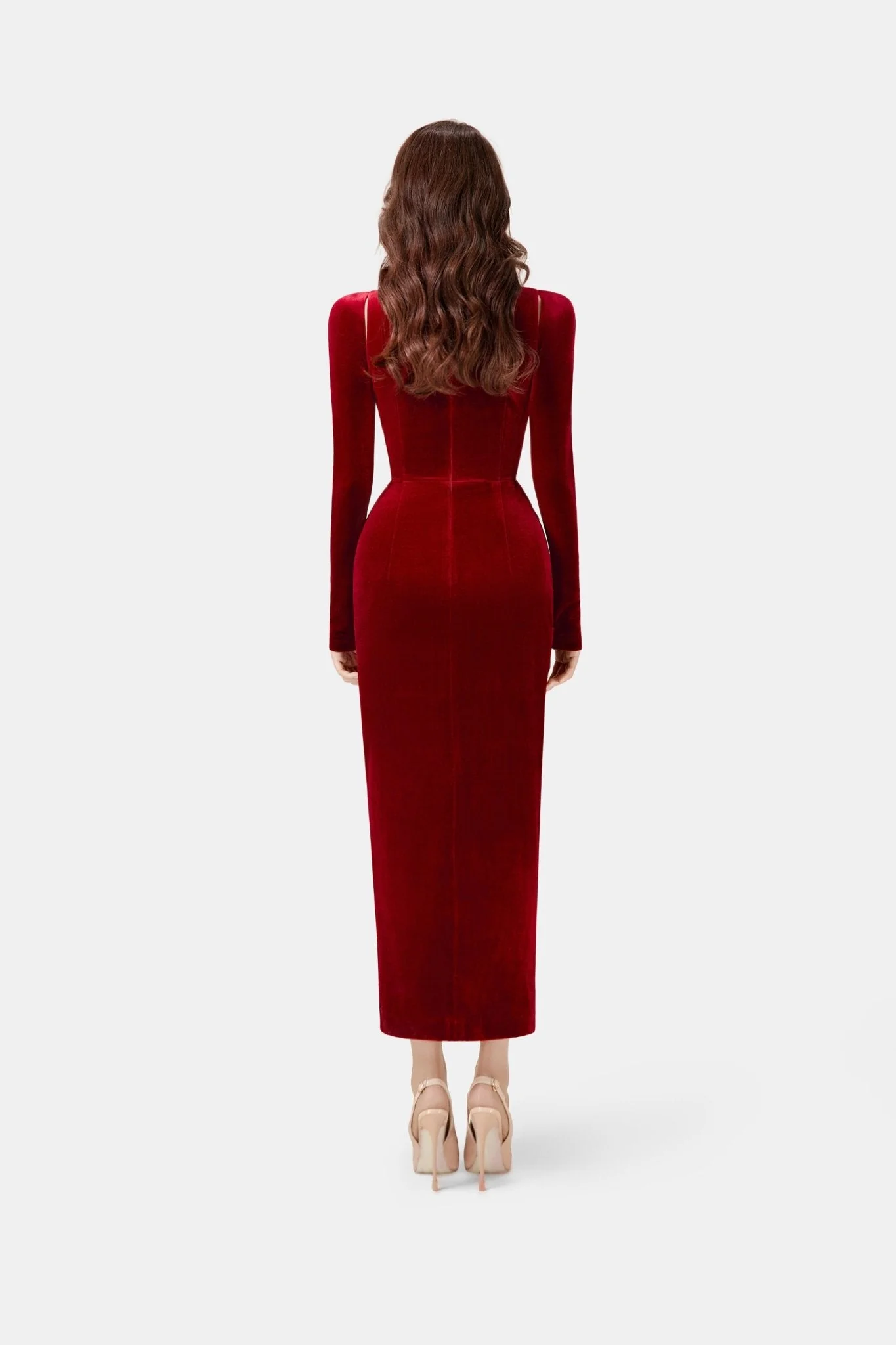 Bordeaux Velvet Draped Dress - Image 5