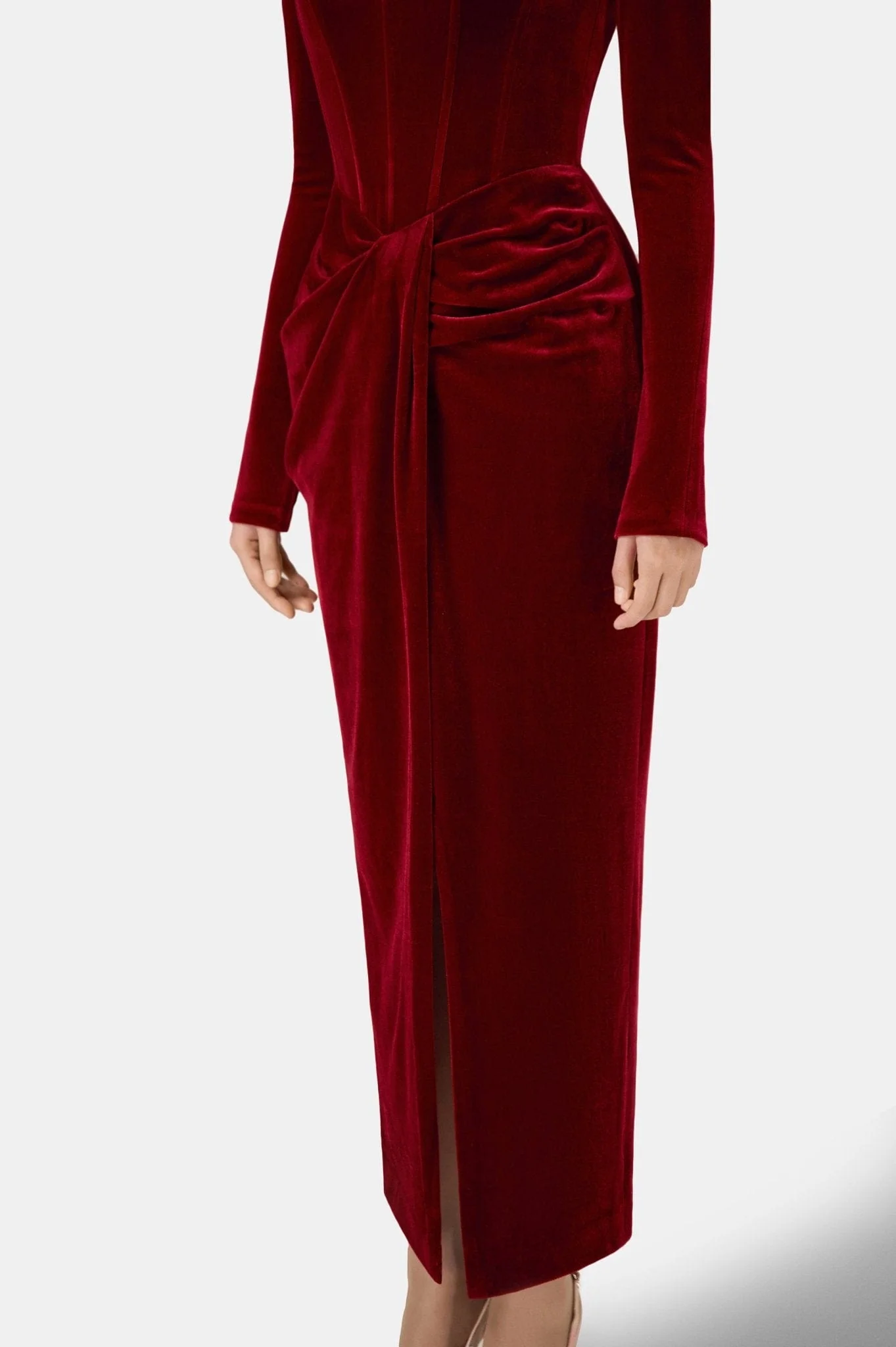 Bordeaux Velvet Draped Dress - Image 6