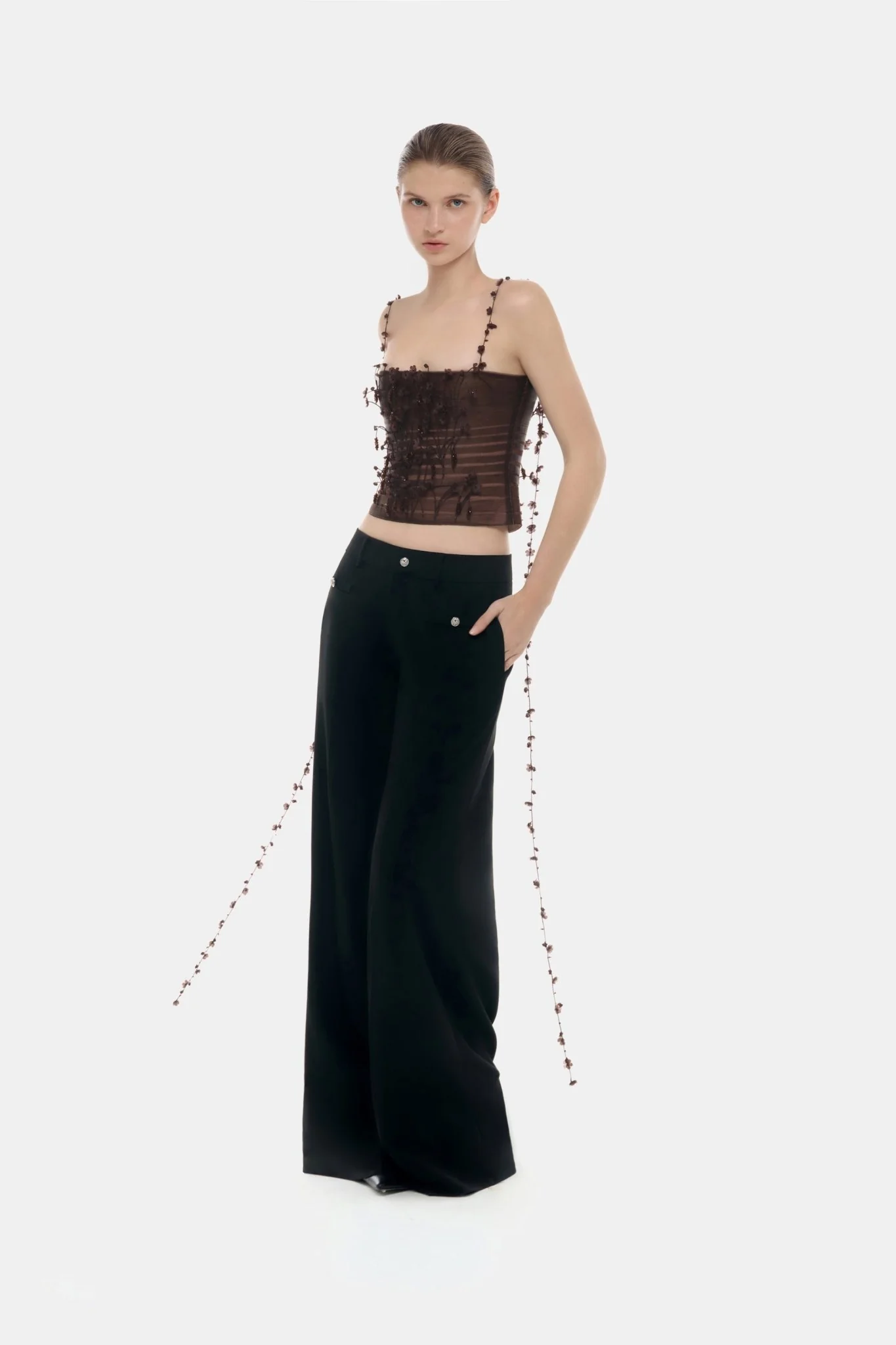 Brown 3D Floral Strap Top - Image 3