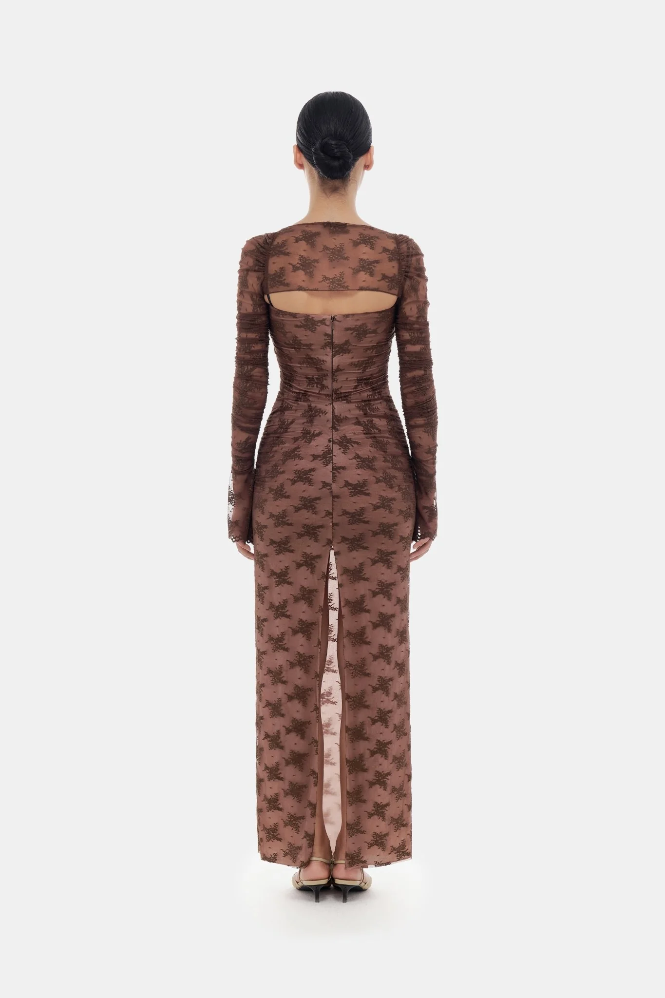 Brown Bow Cut Out Laces Dress - Image 5