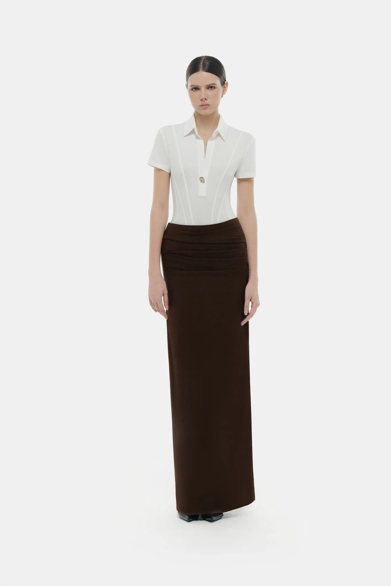 Brown Draped Maxi Skirt - Image 2