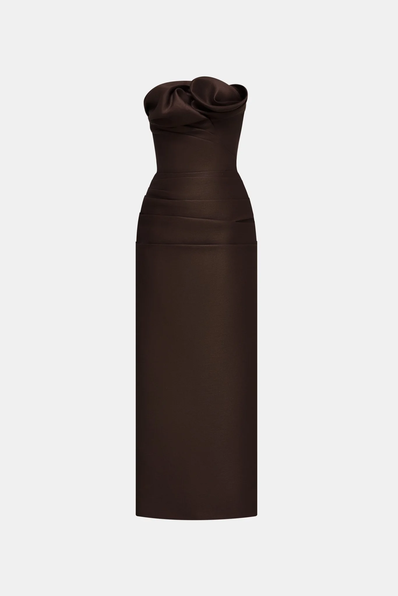 Brown Draped Tube Midi Dress