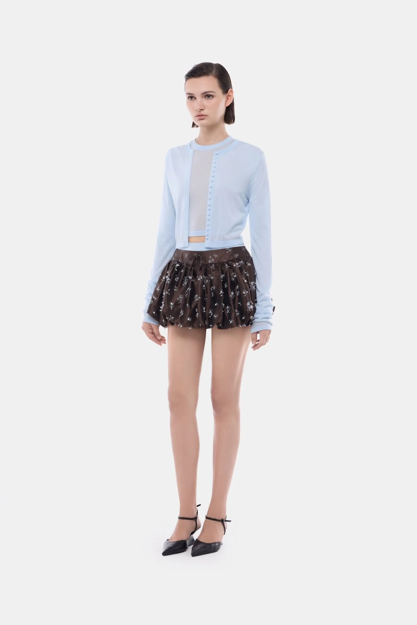 Brown Floral Bubble Mini Skirt - Image 3