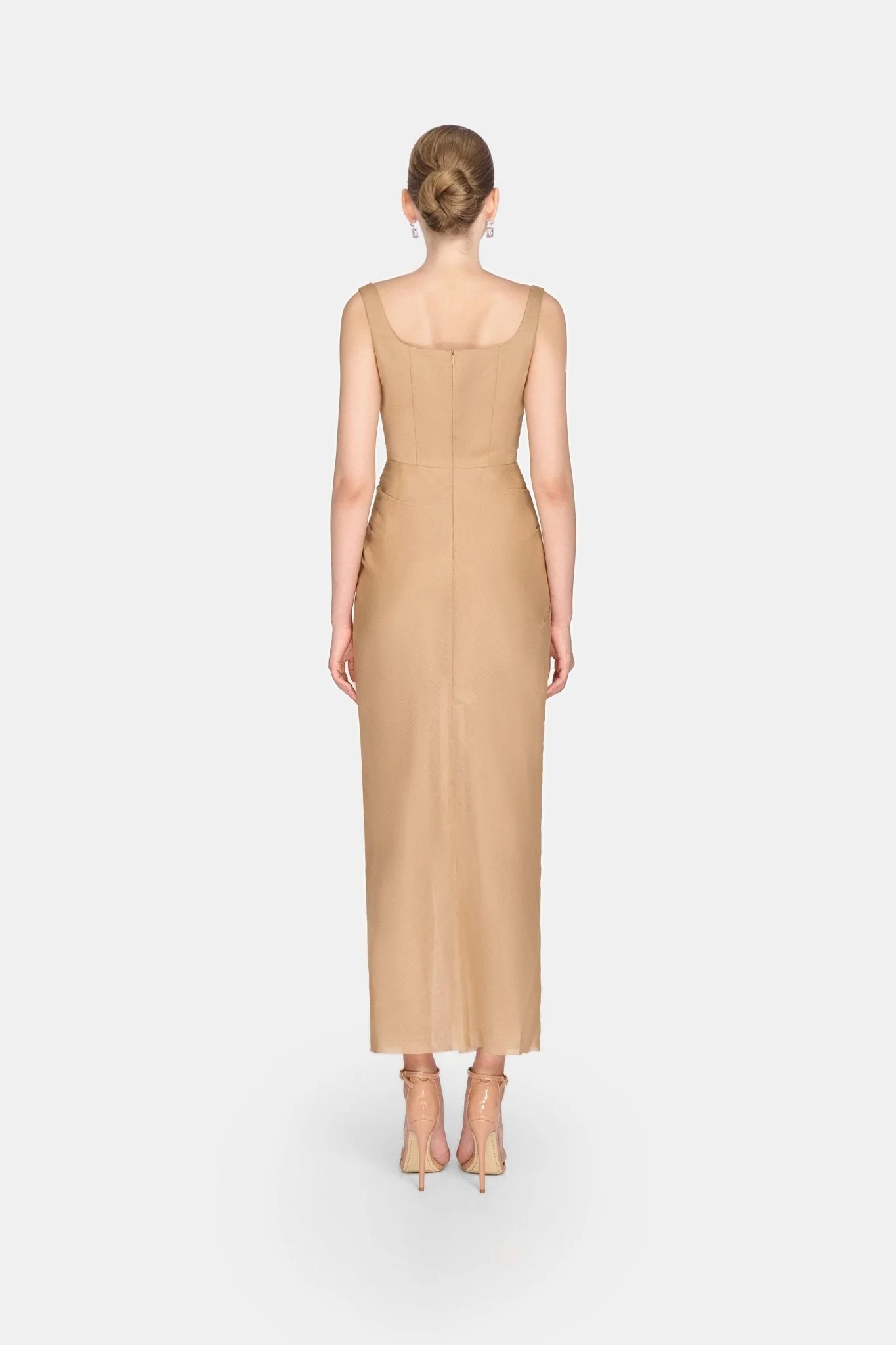 Brown Organza Linen Draped Dress - Image 4