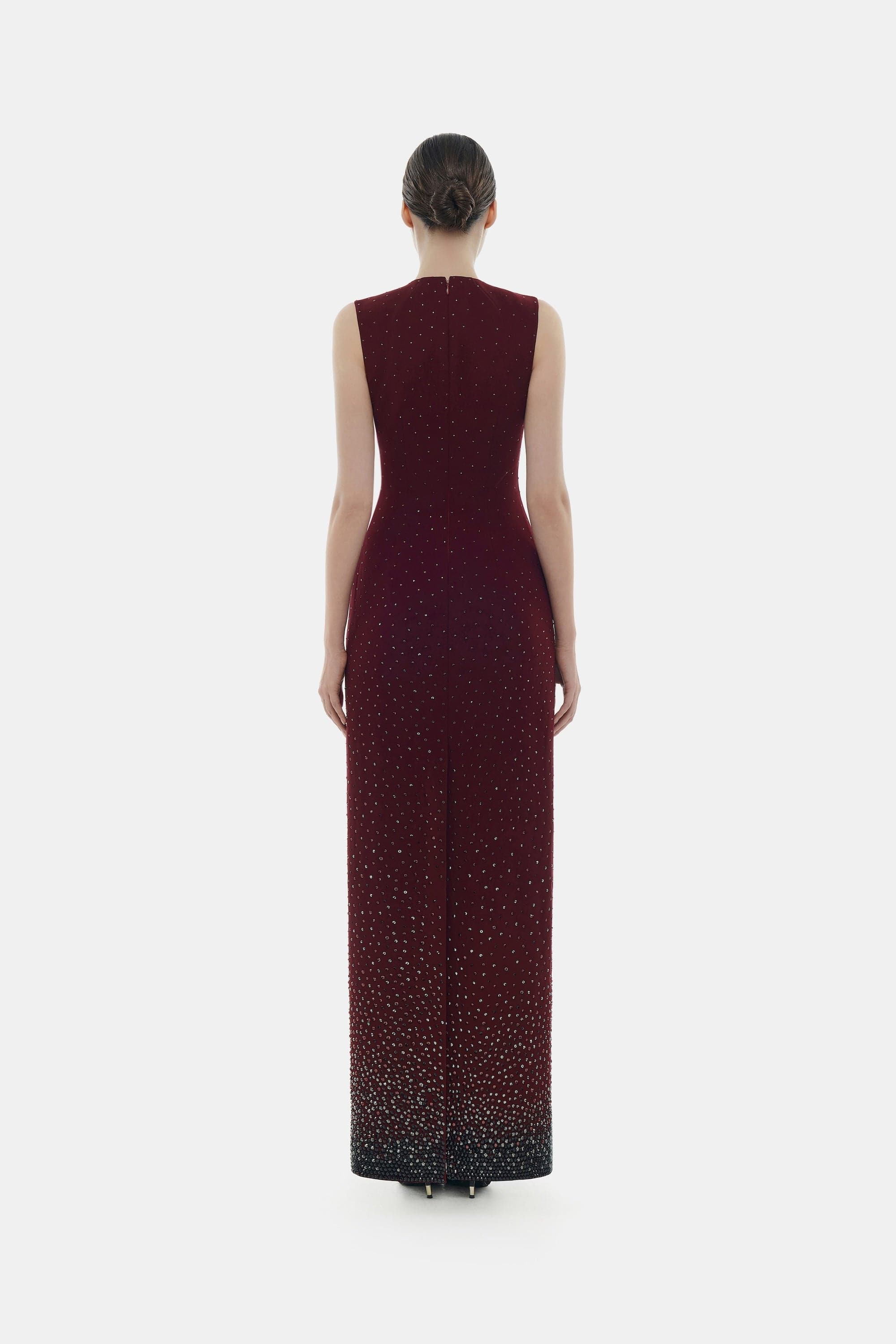 Burgundy Crystal Beaded Maxi Dress - Image 4
