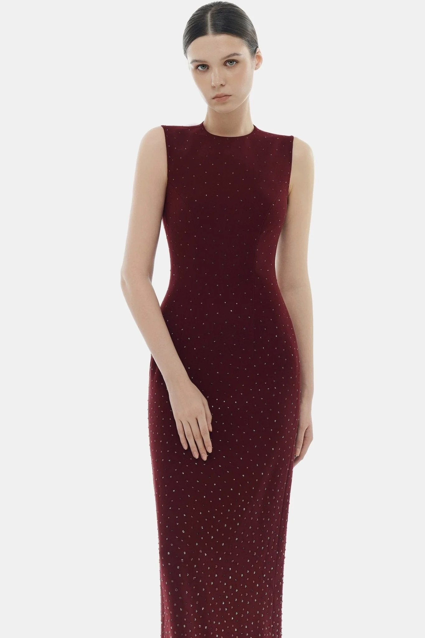 Burgundy Crystal Beaded Maxi Dress - Image 5