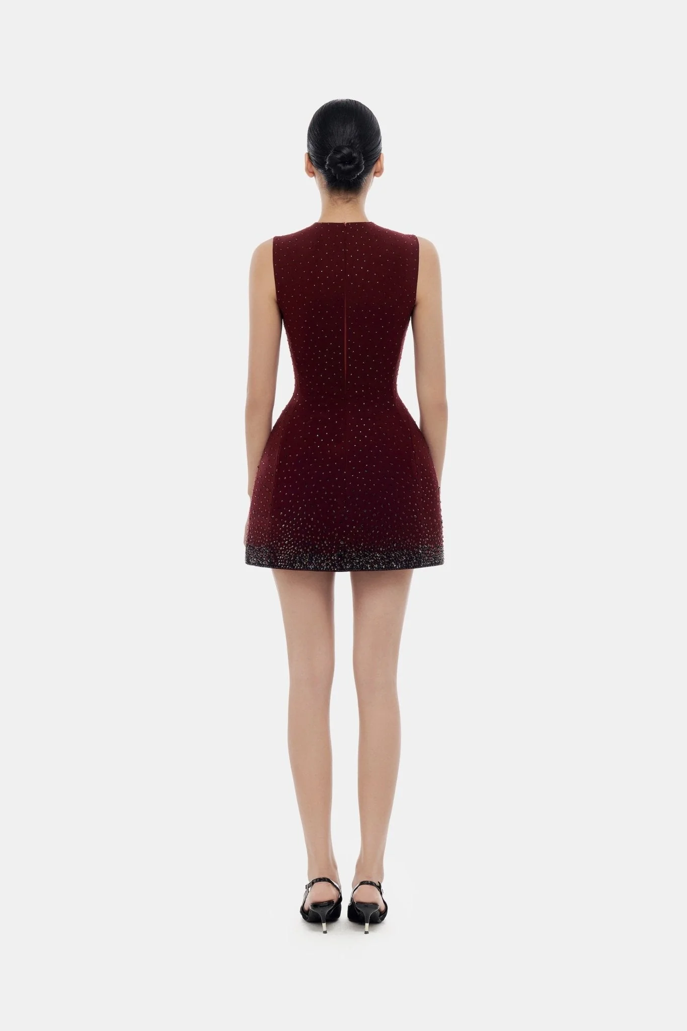 Burgundy Crystal Beaded Mini Dress - Image 5