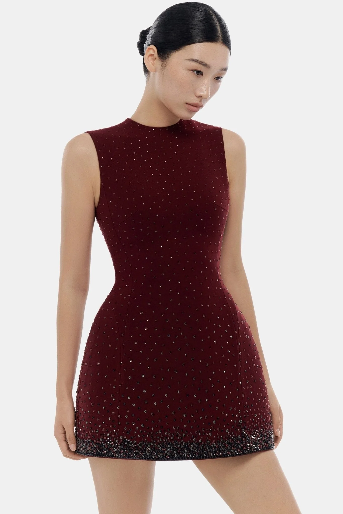 Burgundy Crystal Beaded Mini Dress - Image 6