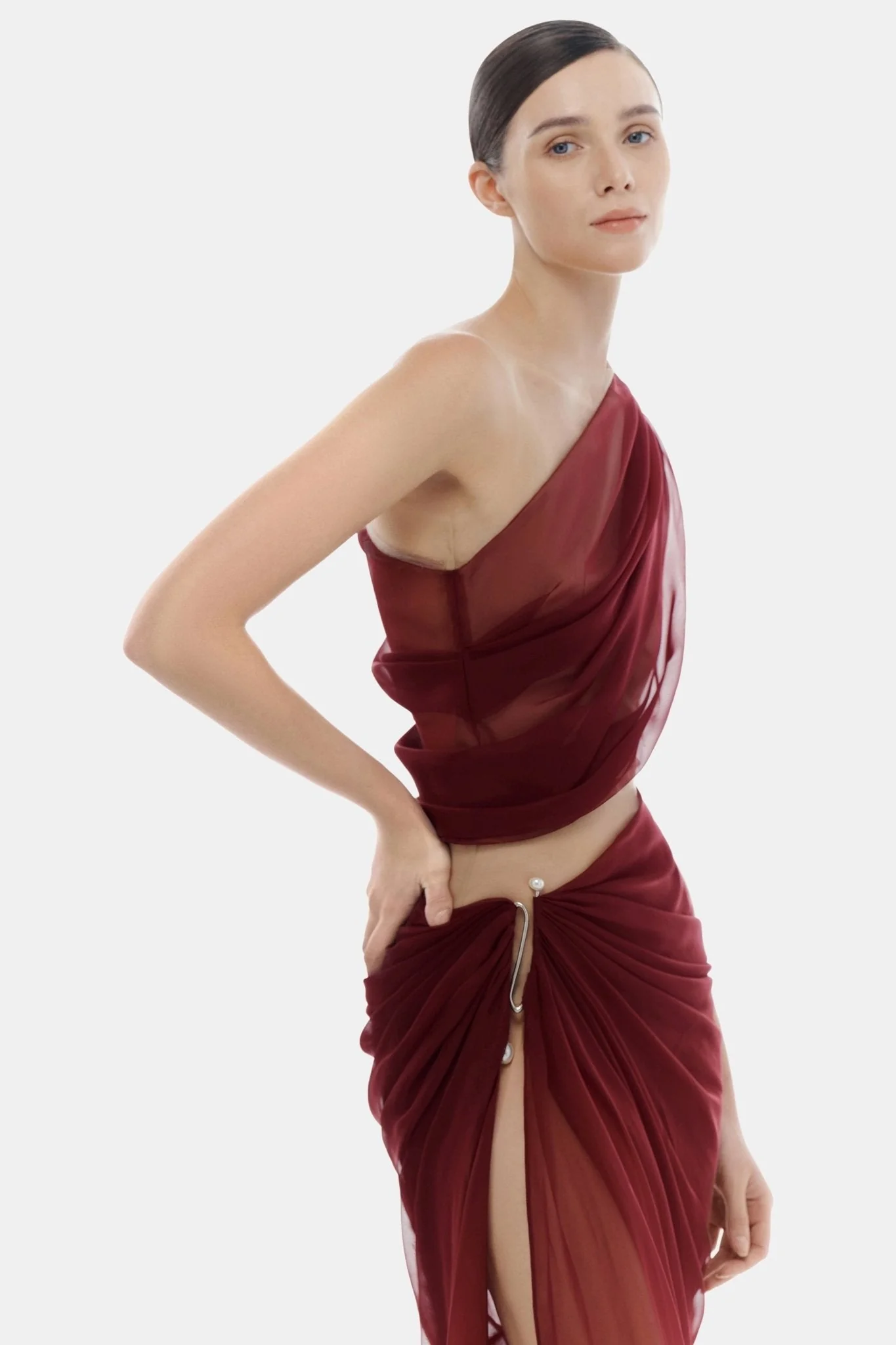 Burgundy Draped Skirt - Image 3