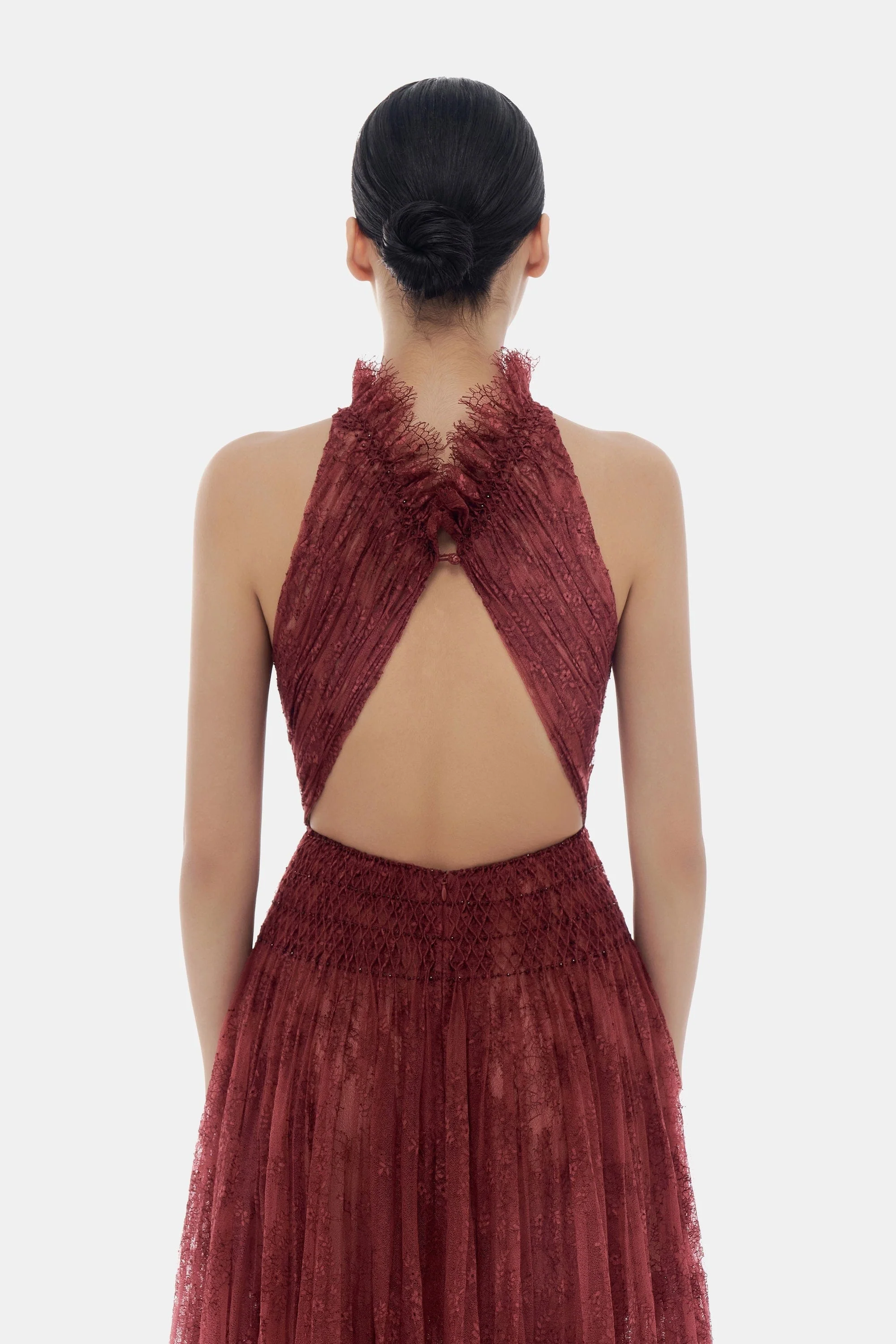 Burgundy Smocked Lace Maxi Dress - Image 7