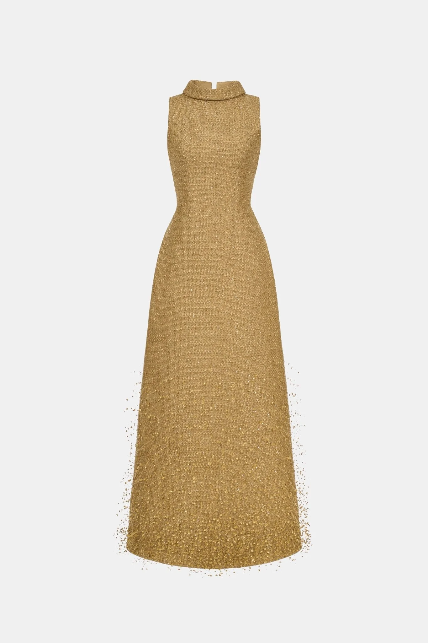 Camel Crystal Beaded Tweed Dress