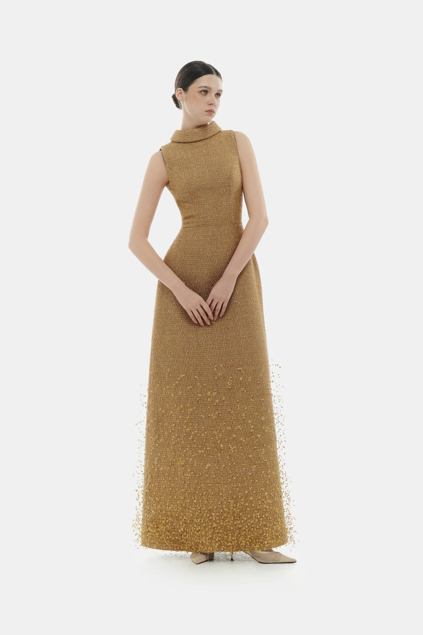 Camel Crystal Beaded Tweed Dress - Image 2