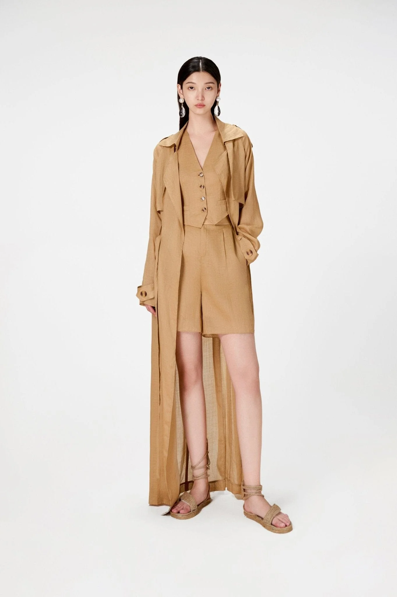 Camel Linen Trench Coat - Image 2