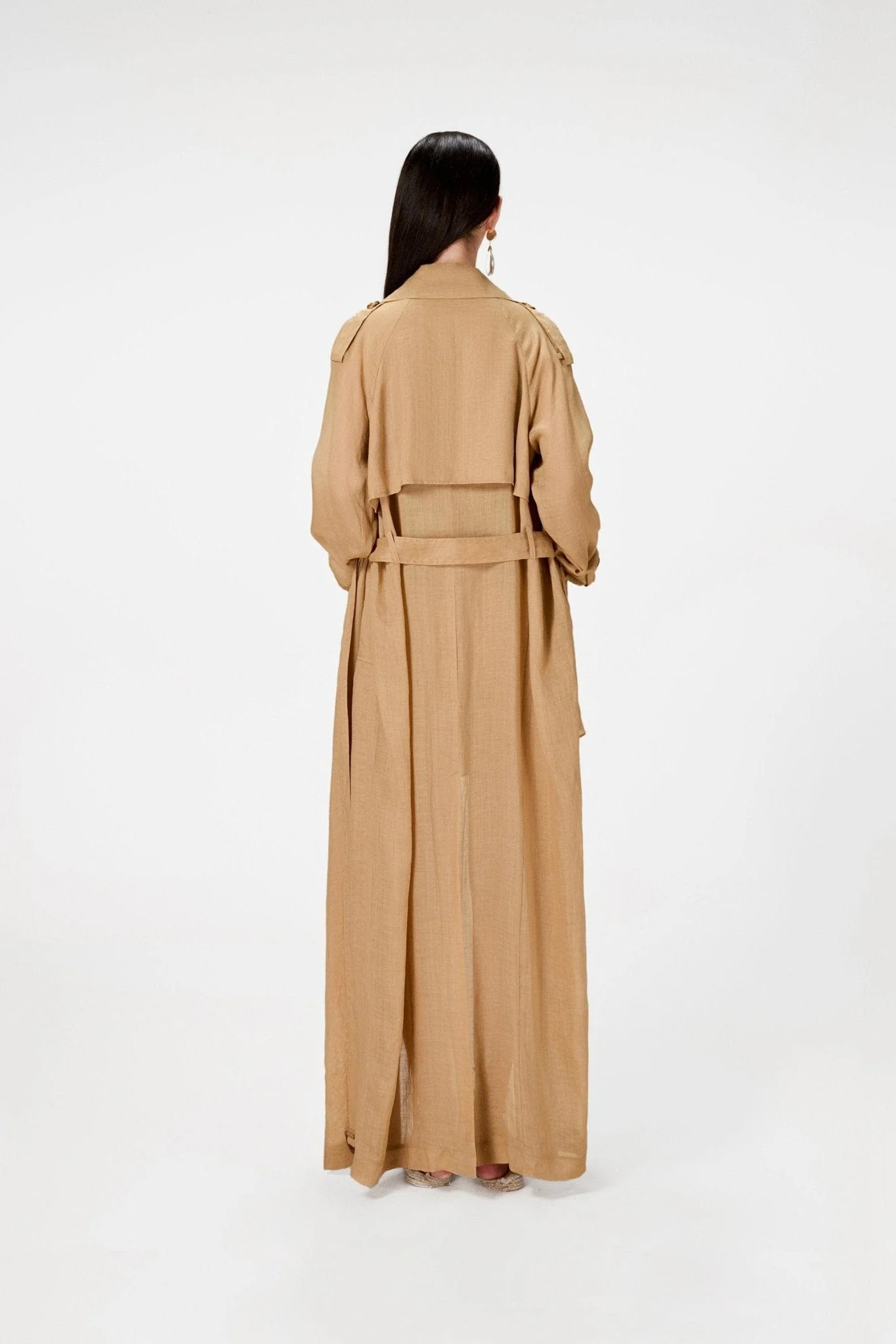 Camel Linen Trench Coat - Image 5