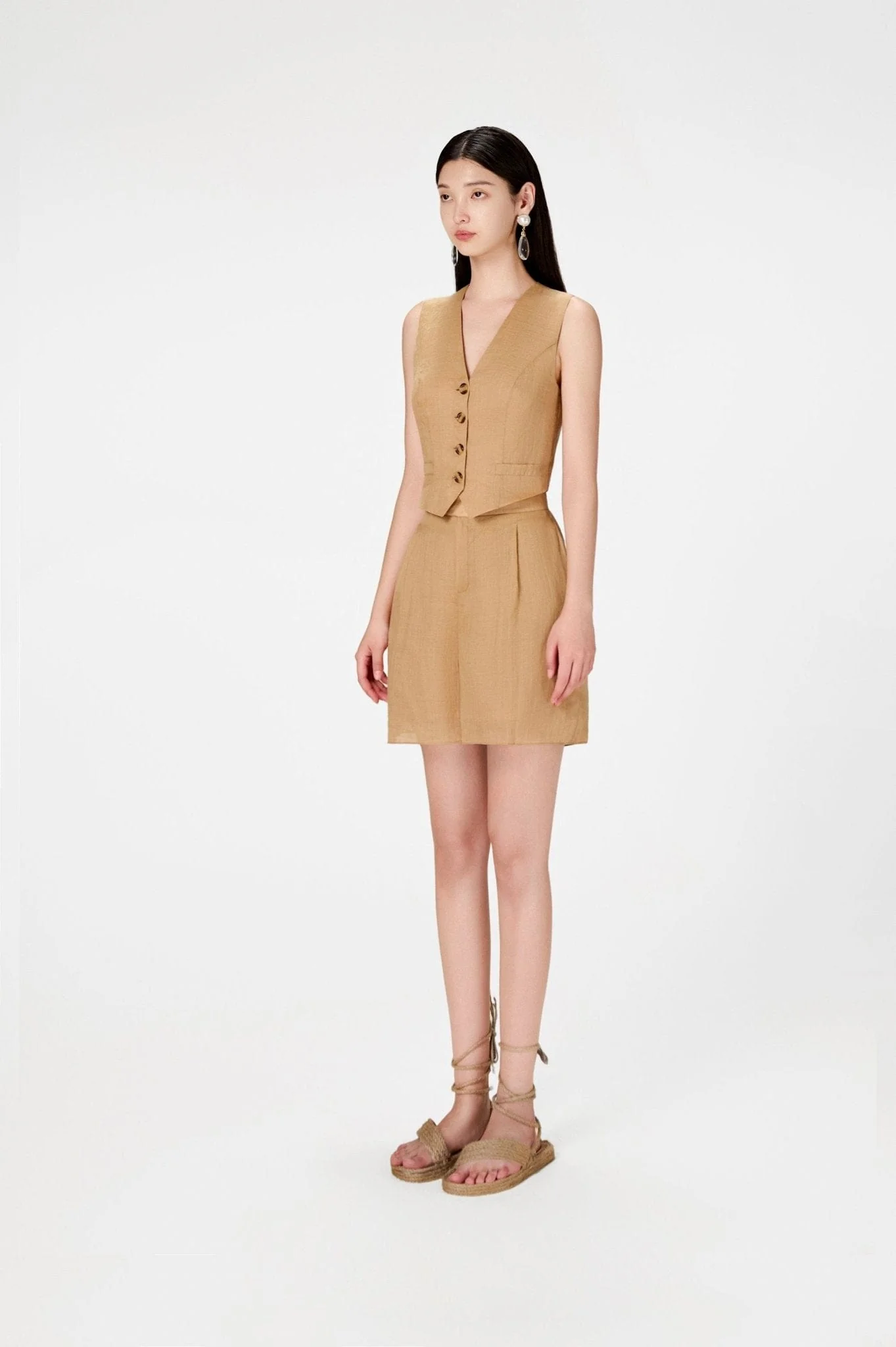 Camel Linen Waistcoat - Image 3