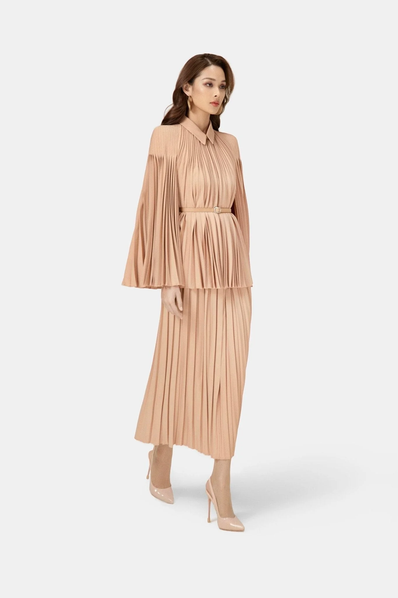 Camel Pleated Cape Jacket - Image 4