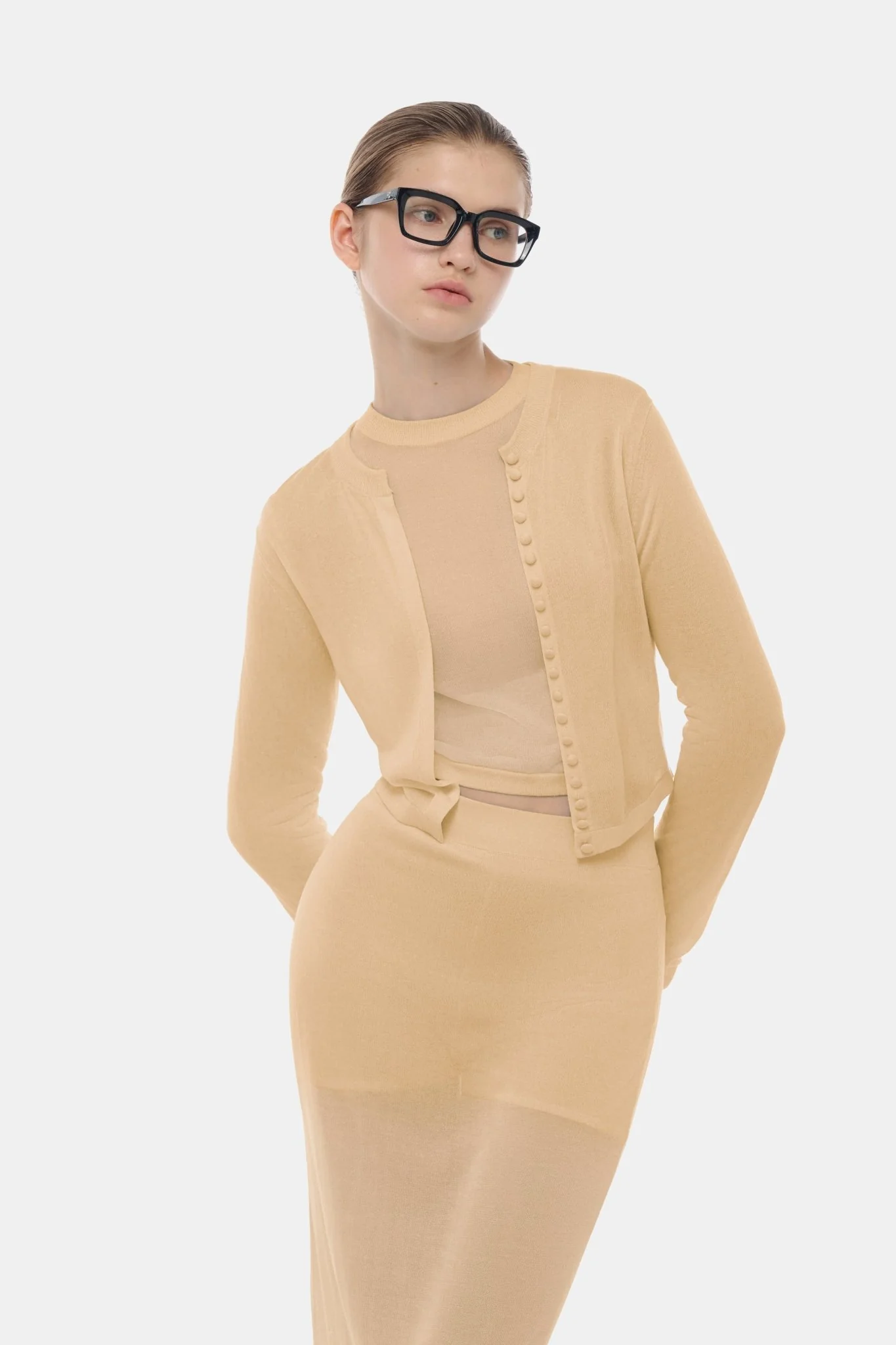 Camel Sheer Layered Midi Skirt - Image 4