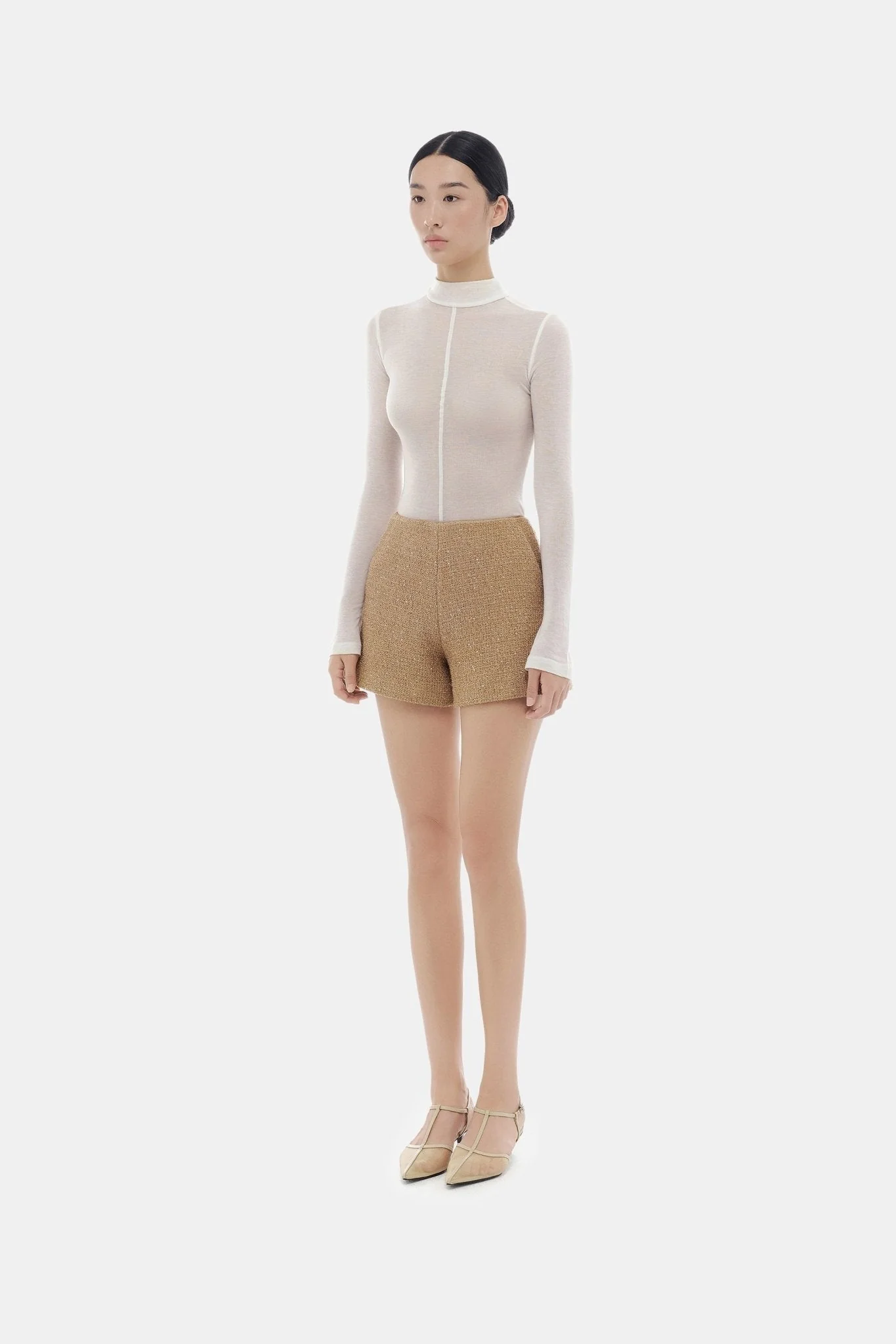 Camel Tweed Shorts - Image 3