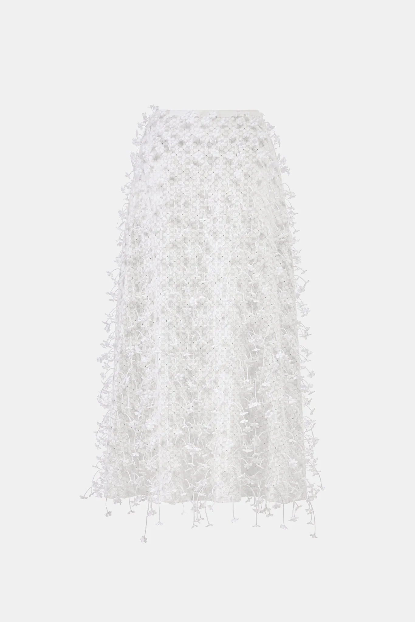 White 3D Floral Midi Skirt