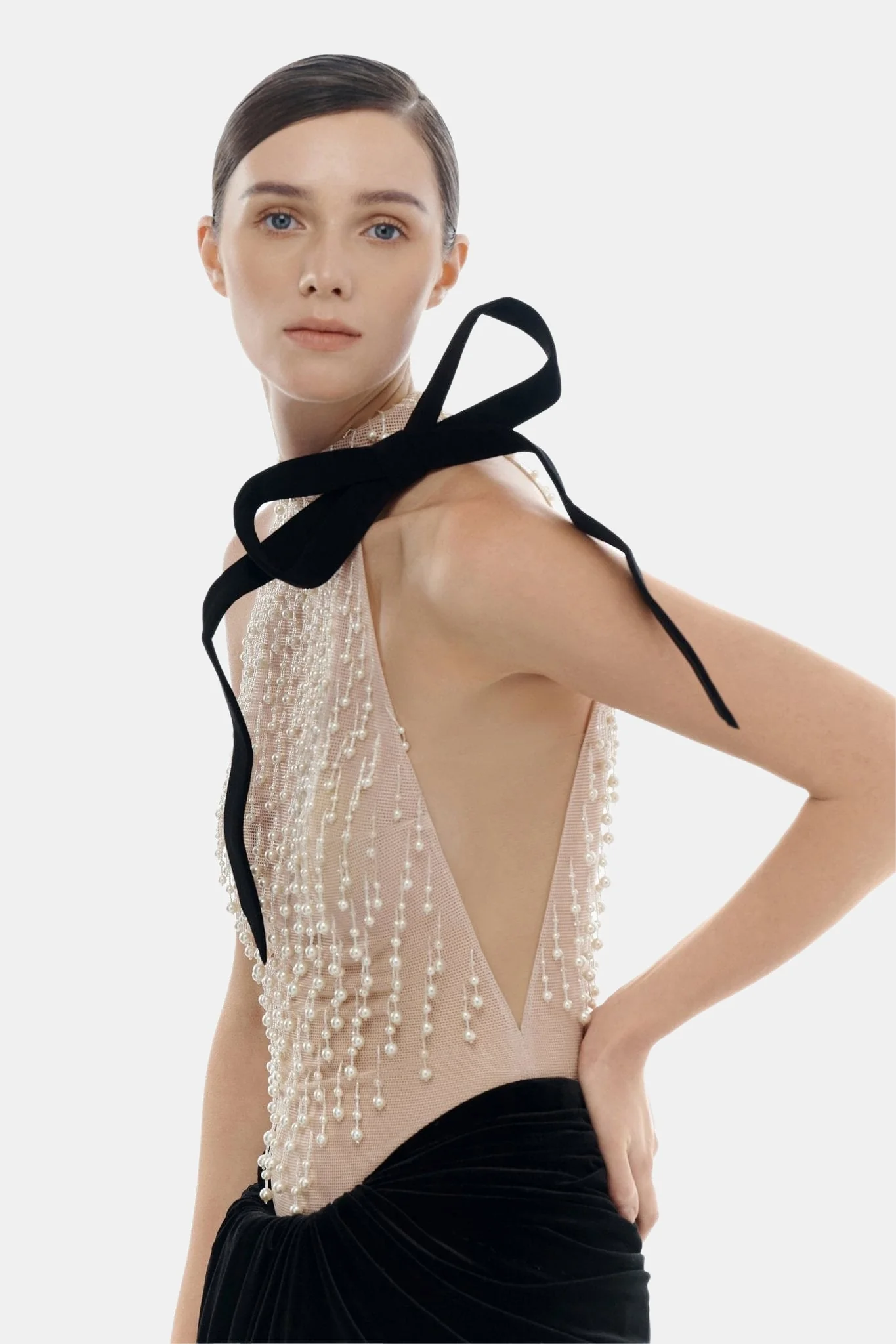 Black Draped Velvet Skirt - Image 5