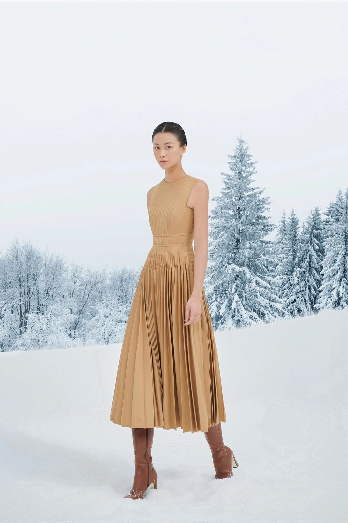 Brown Pleated Midi Dress - Image 2